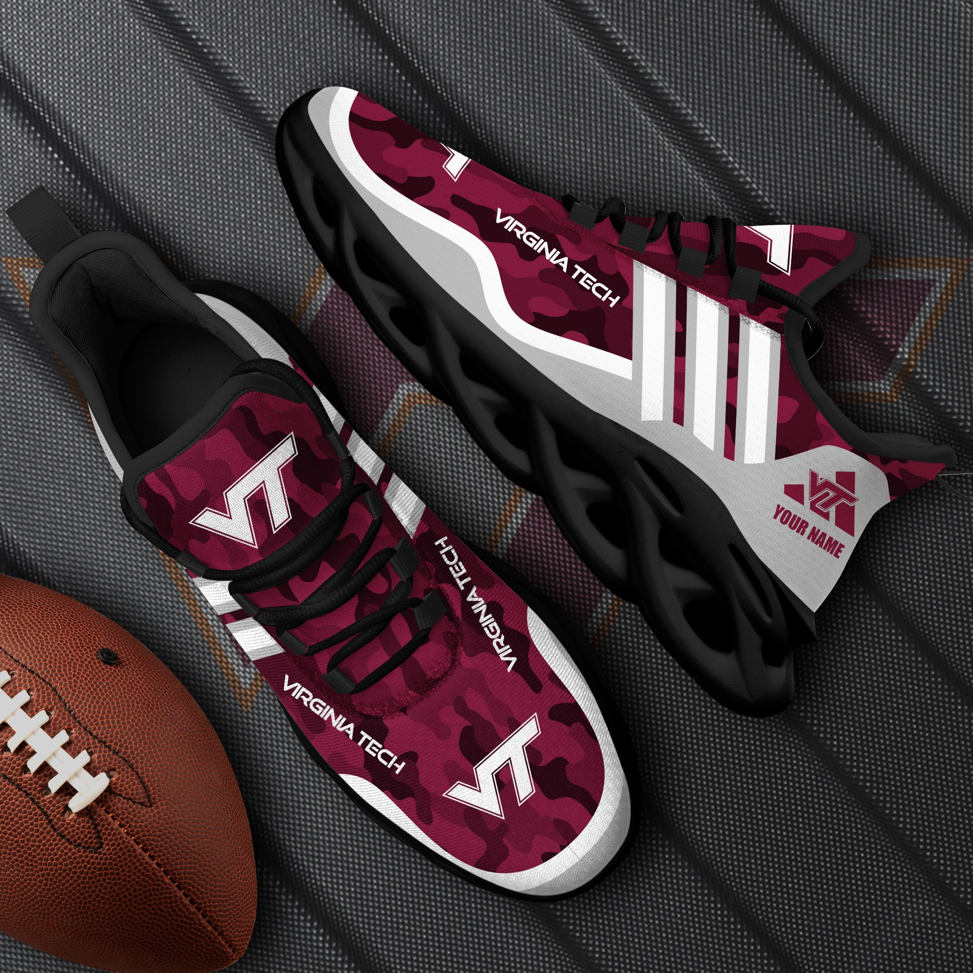 Virginia Tech Hokies Black Max Soul Shoes 2025 Versions Custom Name 466