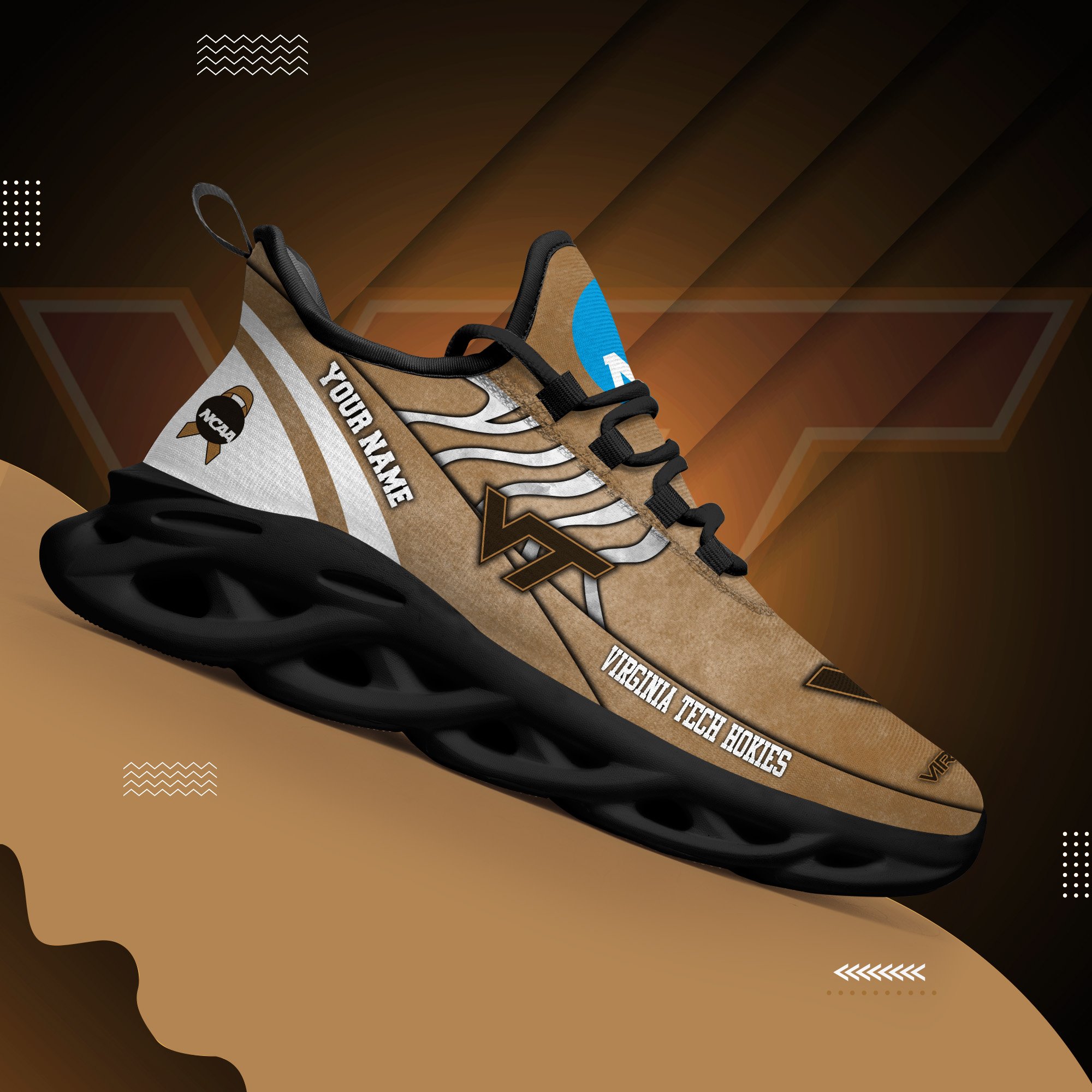Virginia Tech Hokies Black Max Soul Shoes 2025 Versions Custom Your Name And Number 312