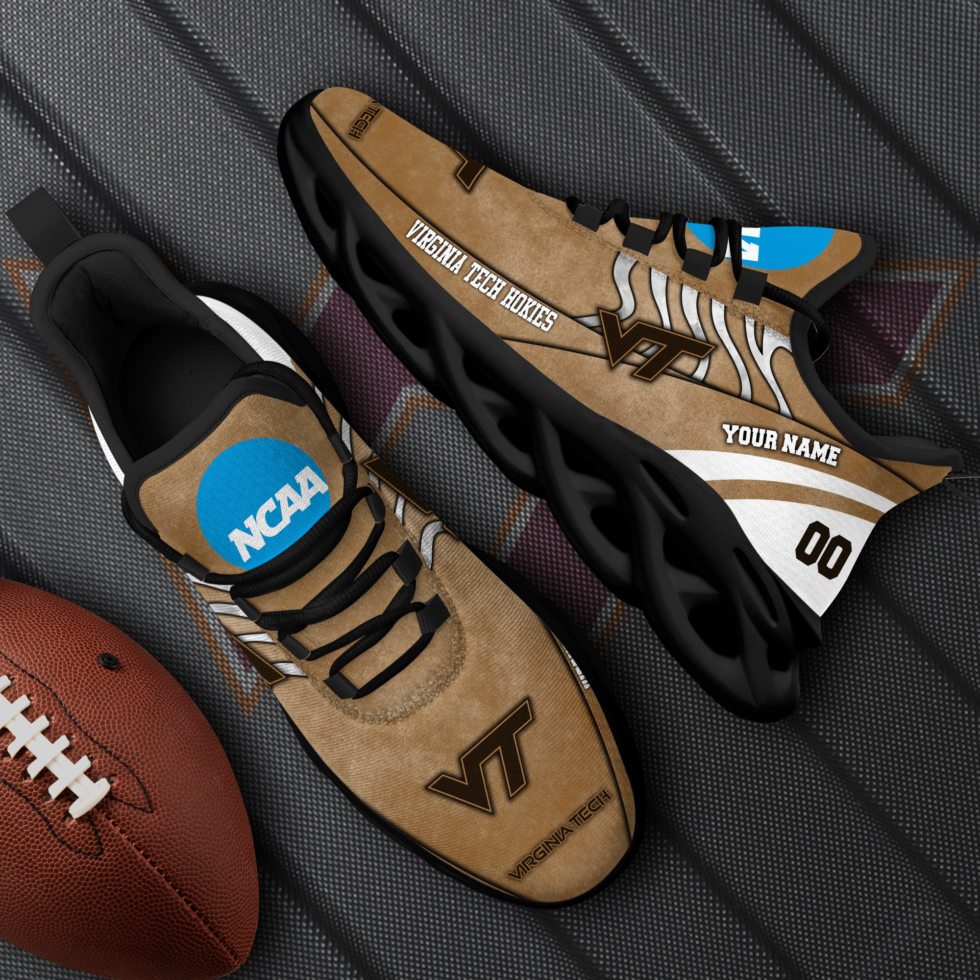 Virginia Tech Hokies Black Max Soul Shoes 2025 Versions Custom Your Name And Number 312