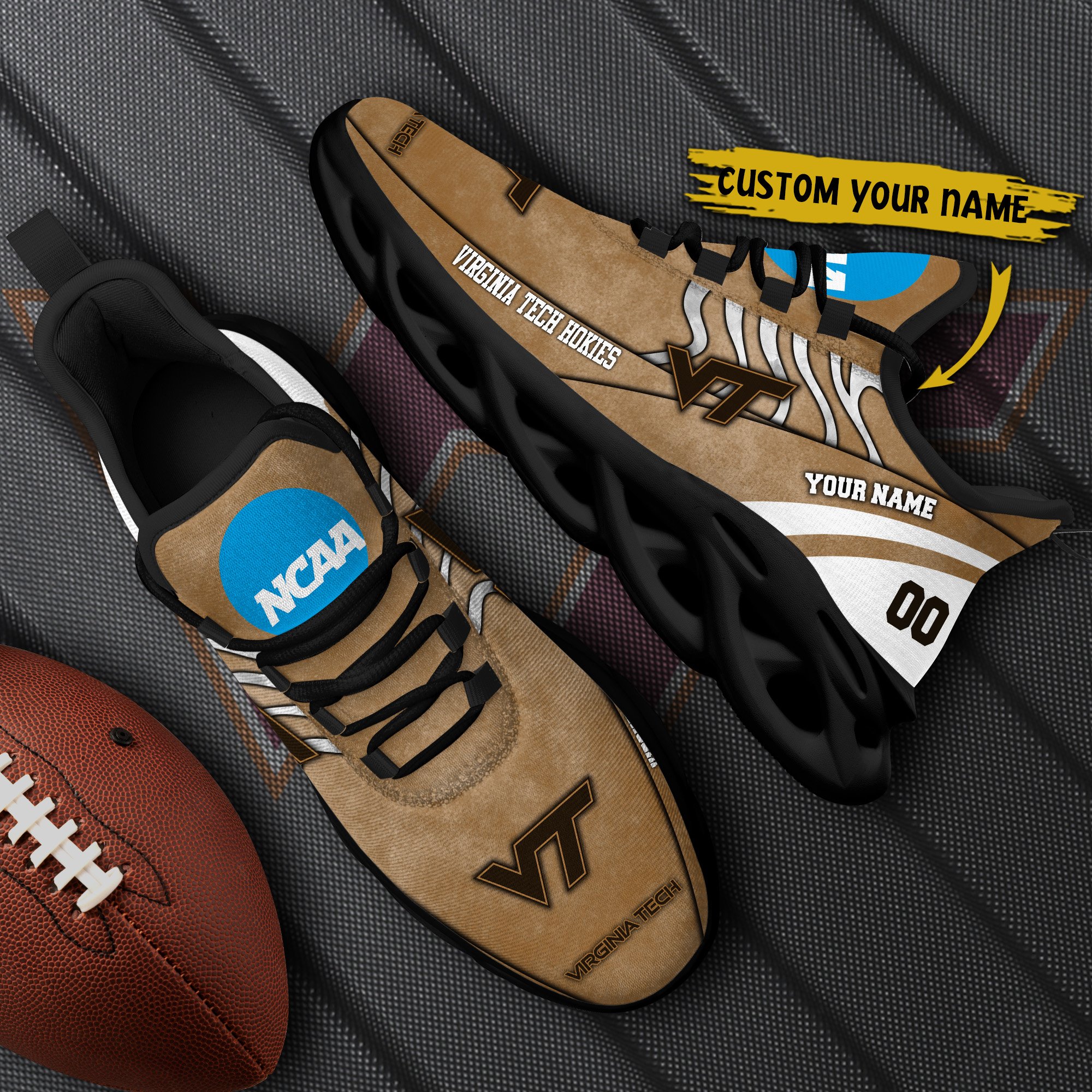 Virginia Tech Hokies Black Max Soul Shoes 2025 Versions Custom Your Name And Number 312