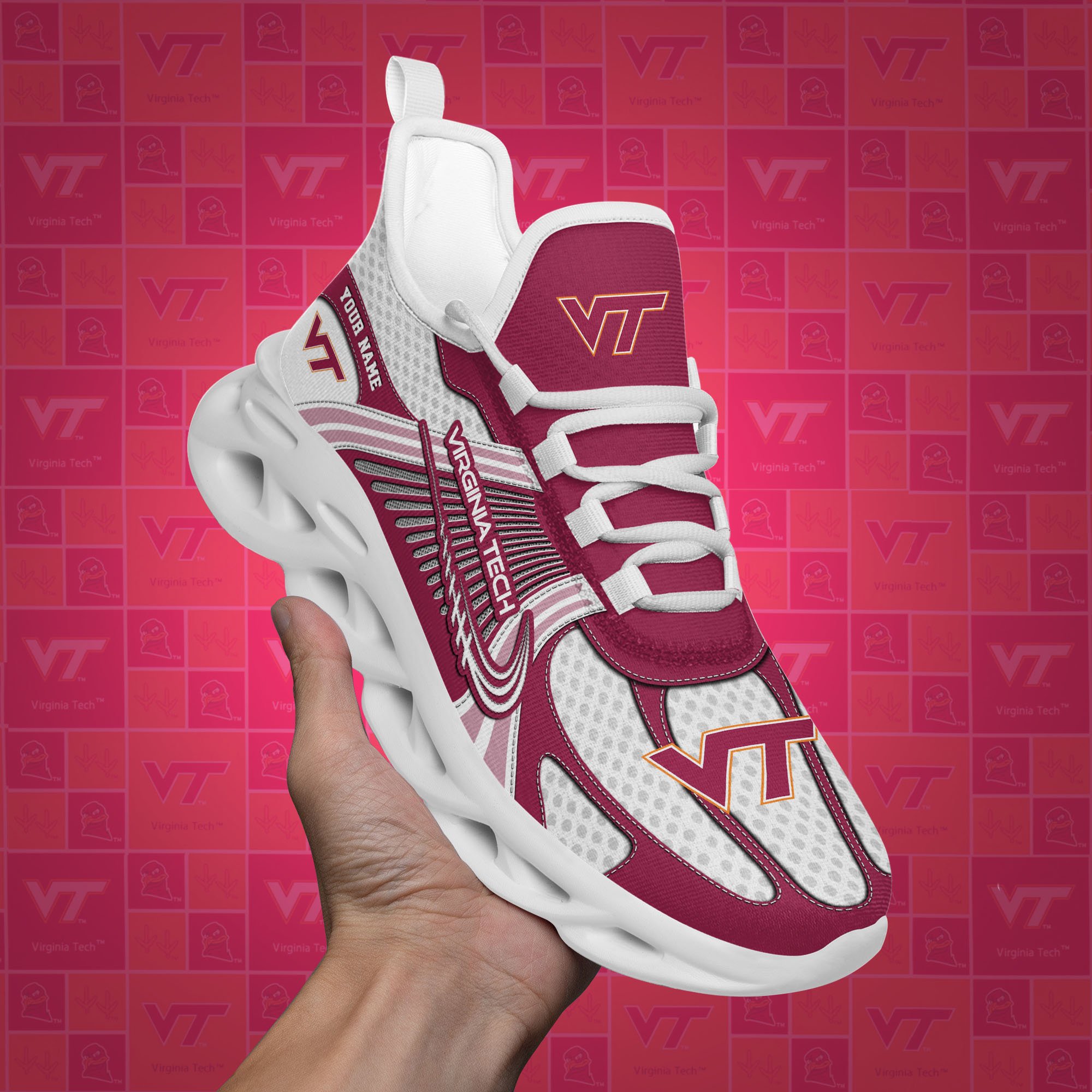 Virginia Tech Hokies Clunky Sneakers Custom Your Name, Sport Sneakers, Sport Gifts For Fan, Gifts For Him
