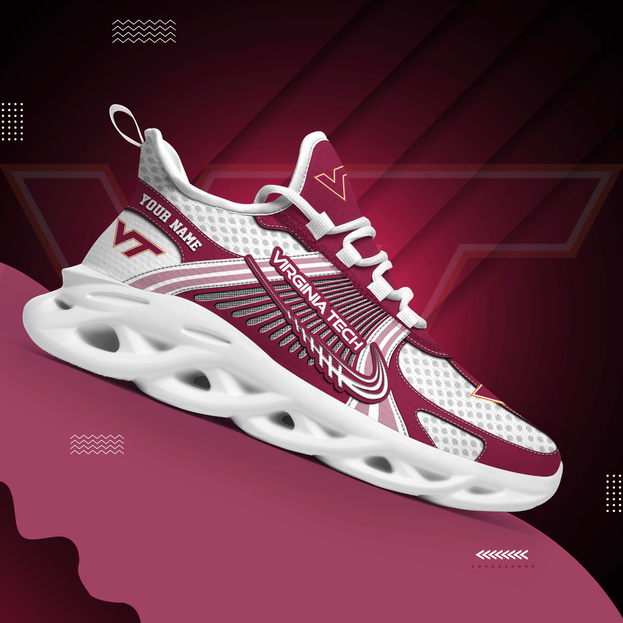 Virginia Tech Hokies Clunky Sneakers Custom Your Name, Sport Sneakers, Sport Gifts For Fan, Gifts For Him