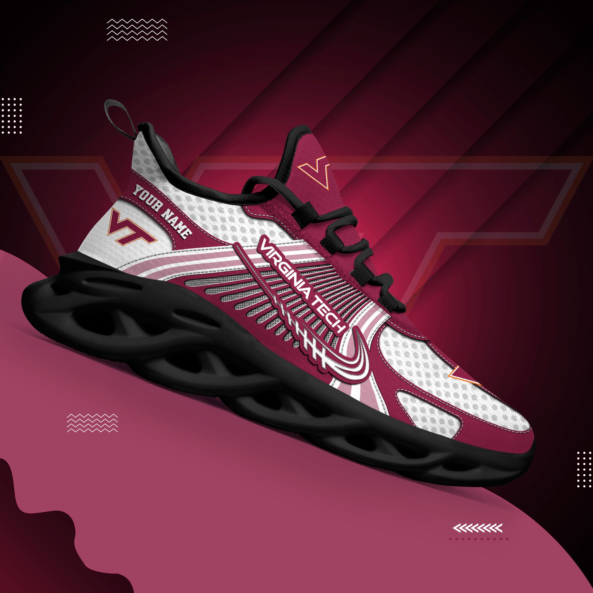 Virginia Tech Hokies Clunky Sneakers Custom Your Name, Sport Sneakers, Sport Gifts For Fan, Gifts For Him