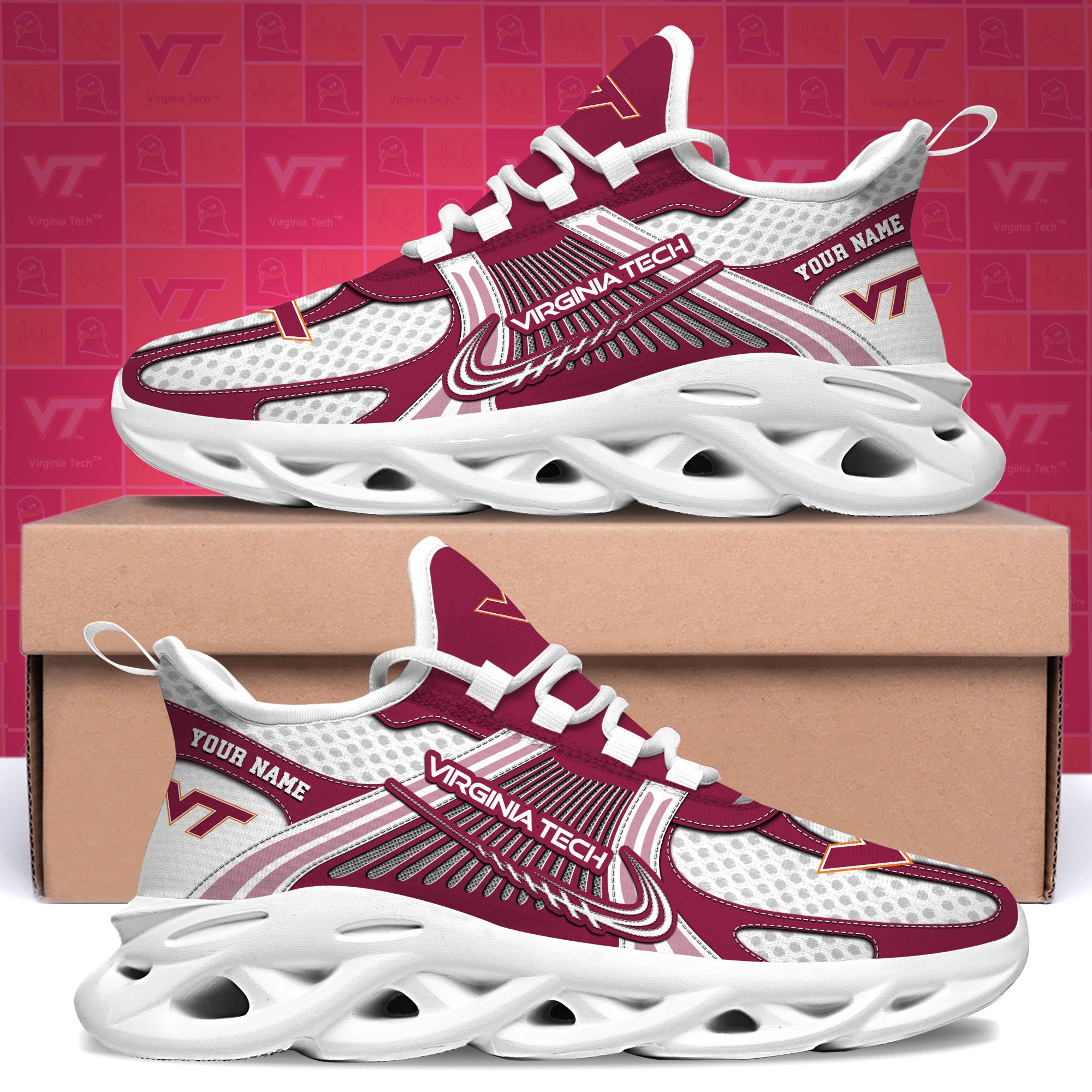 Virginia Tech Hokies Clunky Sneakers Custom Your Name, Sport Sneakers, Sport Gifts For Fan, Gifts For Him