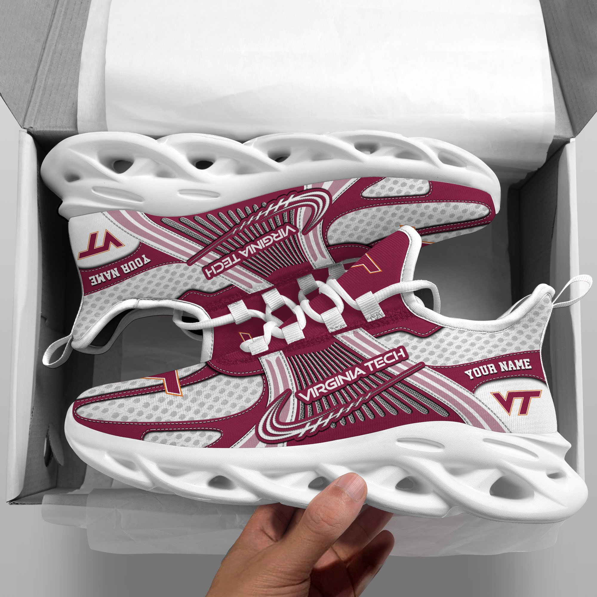 Virginia Tech Hokies Clunky Sneakers Custom Your Name, Sport Sneakers, Sport Gifts For Fan, Gifts For Him