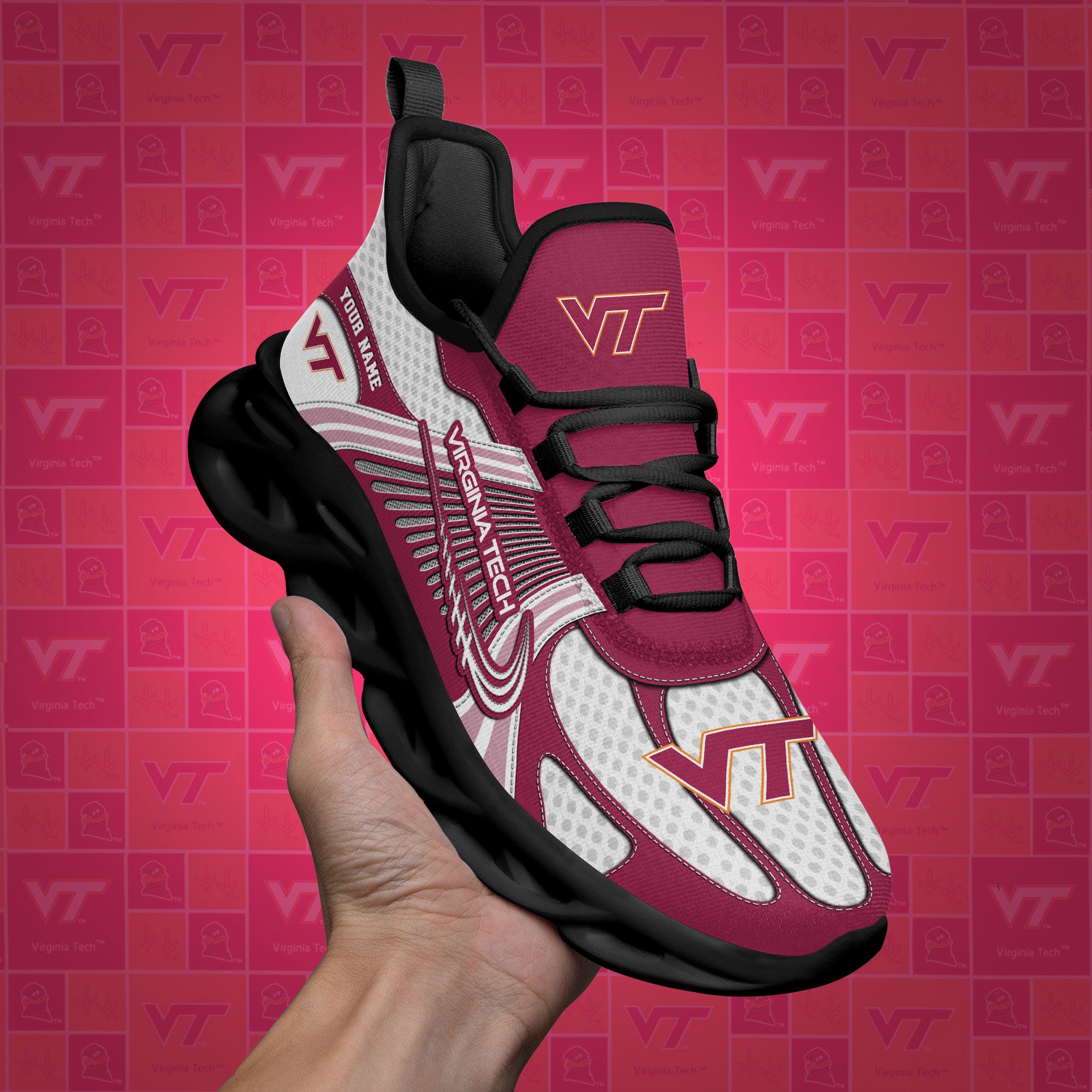 Virginia Tech Hokies Clunky Sneakers Custom Your Name, Sport Sneakers, Sport Gifts For Fan, Gifts For Him