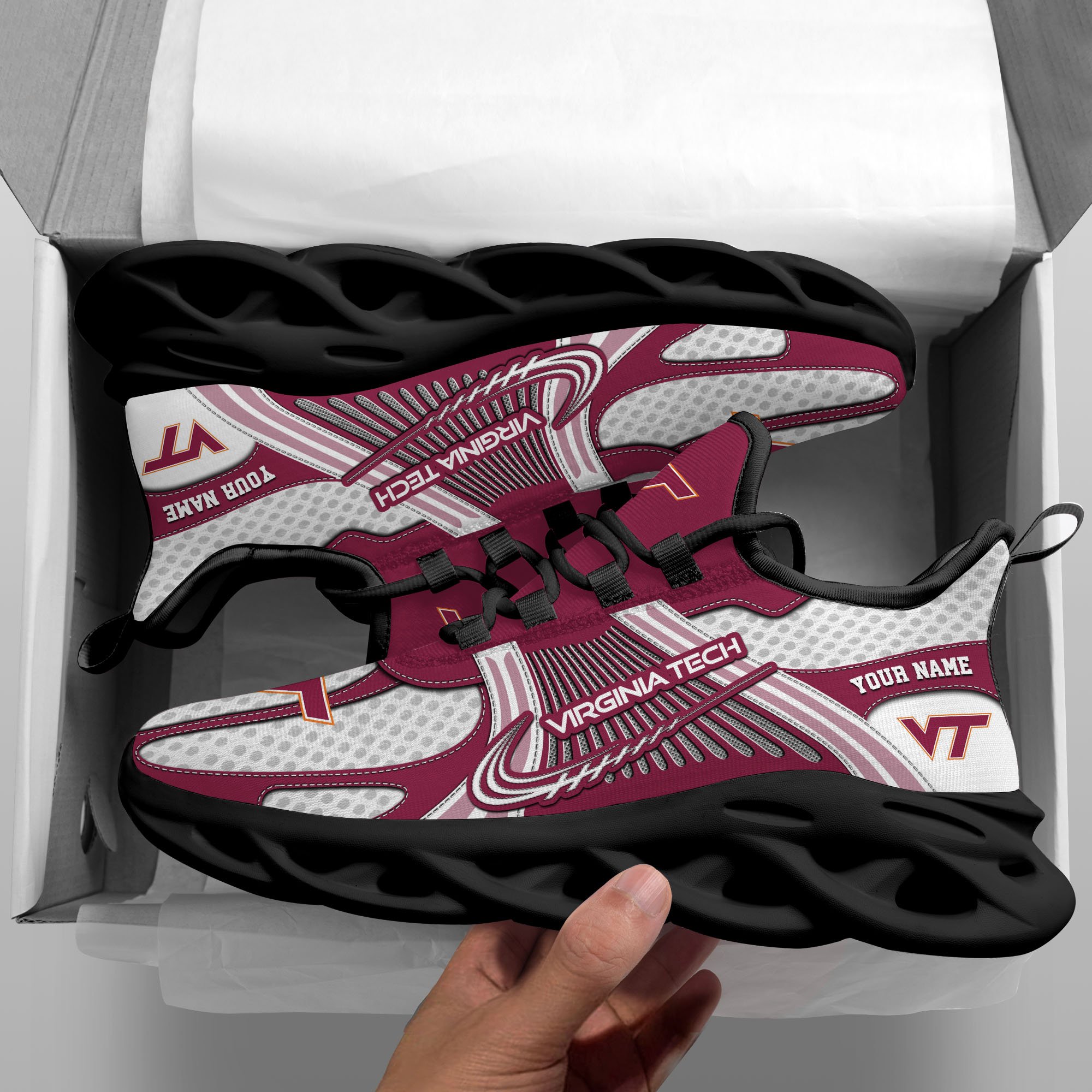 Virginia Tech Hokies Clunky Sneakers Custom Your Name, Sport Sneakers, Sport Gifts For Fan, Gifts For Him