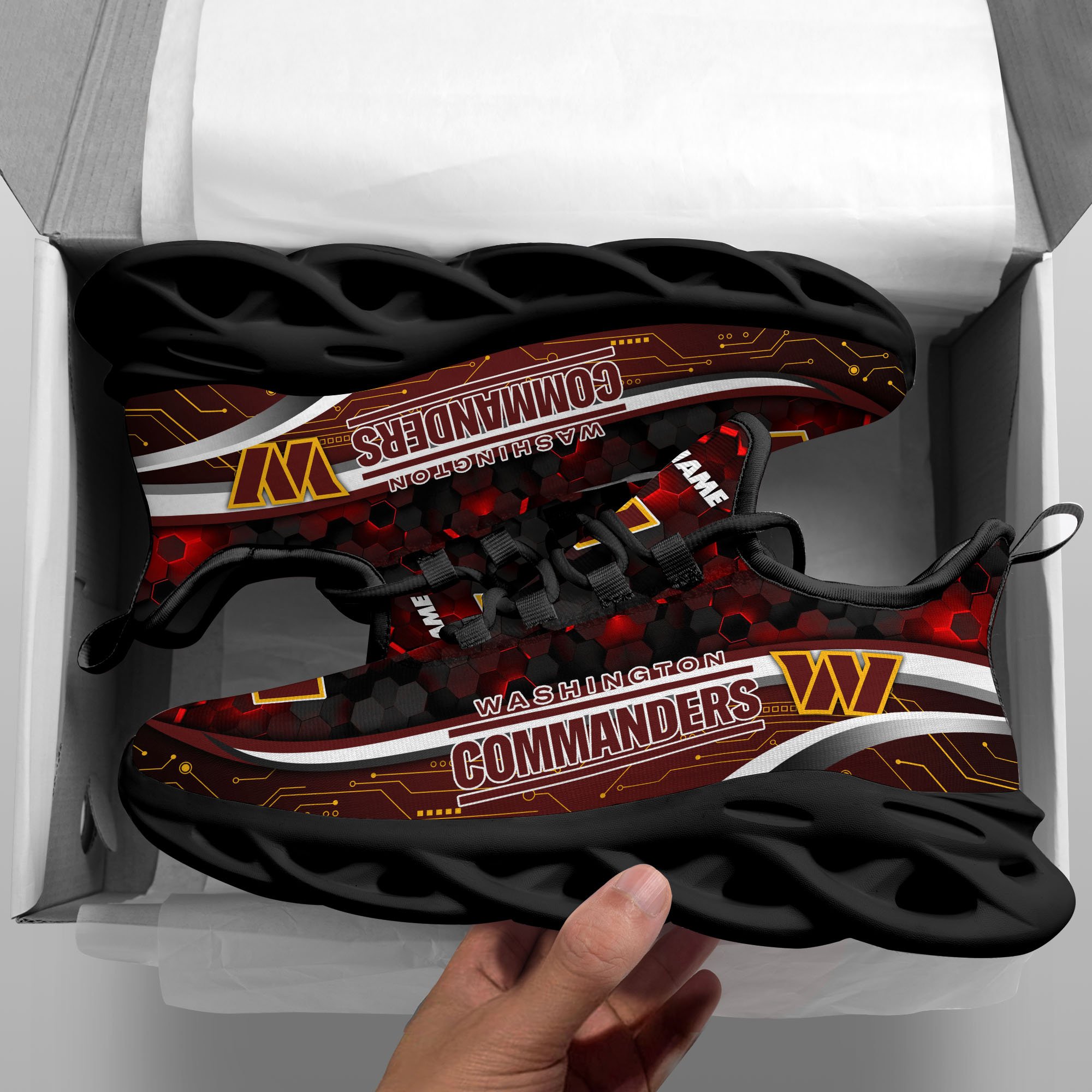 Washington Commanders Black Clunky Sneakers Custom Name, Max Soul Shoes, Sport Gifts