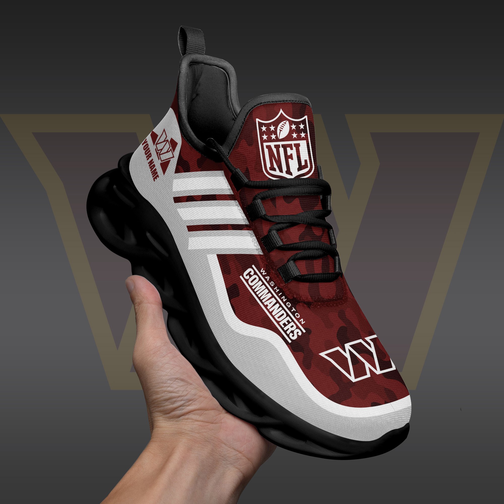Washington Commanders Black Max Soul Shoes 2025 Versions Custom Name 430