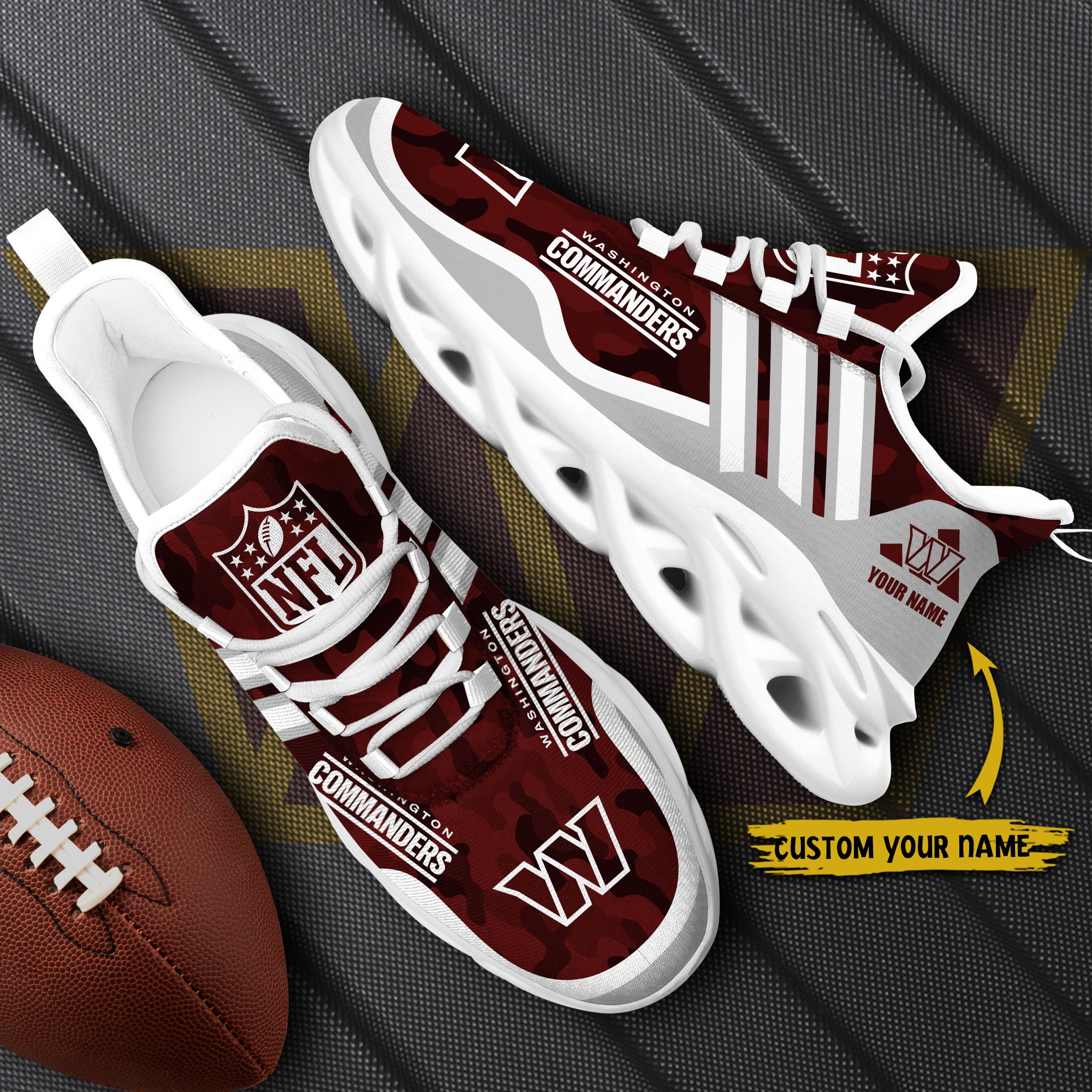 Washington Commanders Black Max Soul Shoes 2025 Versions Custom Name 430