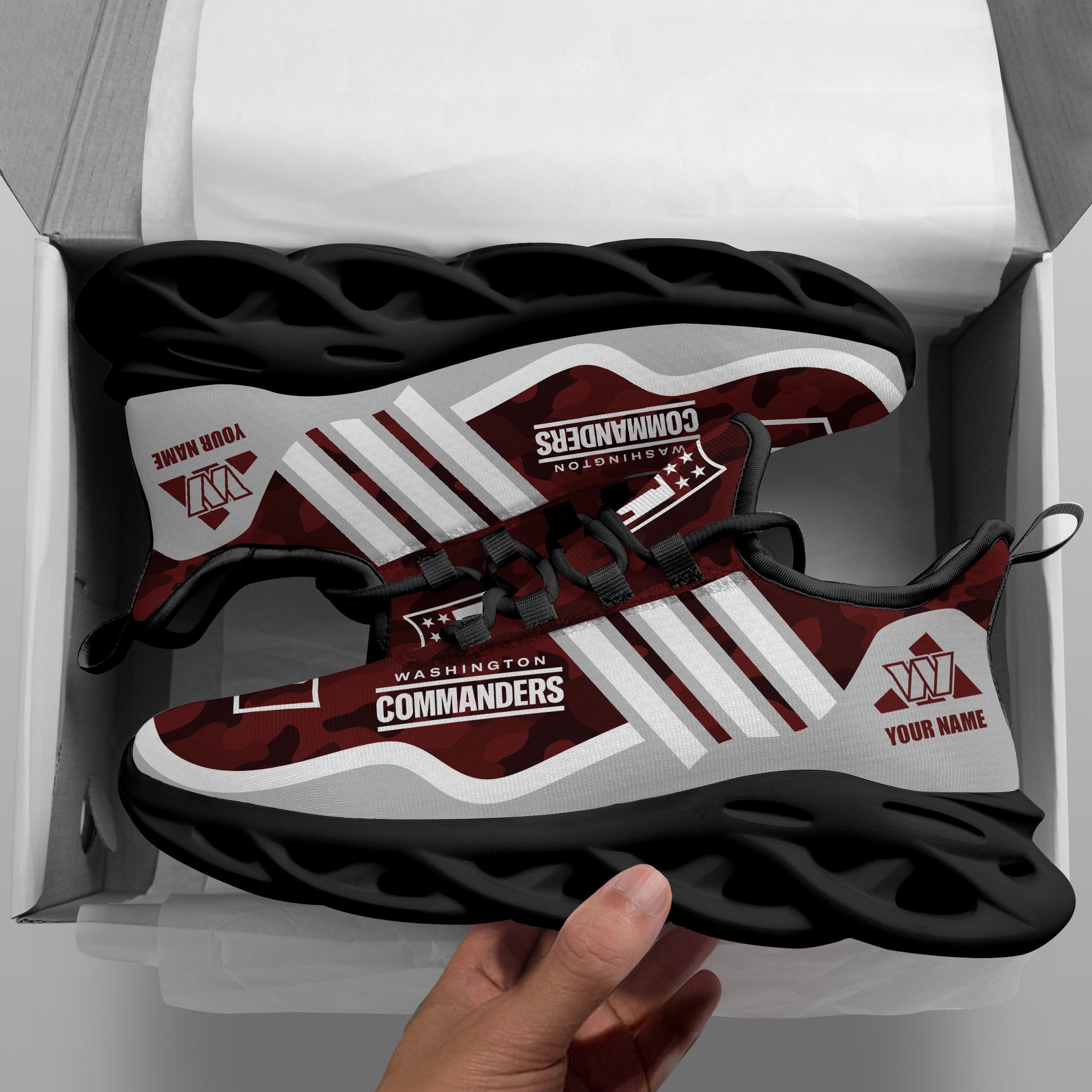 Washington Commanders Black Max Soul Shoes 2025 Versions Custom Name 430