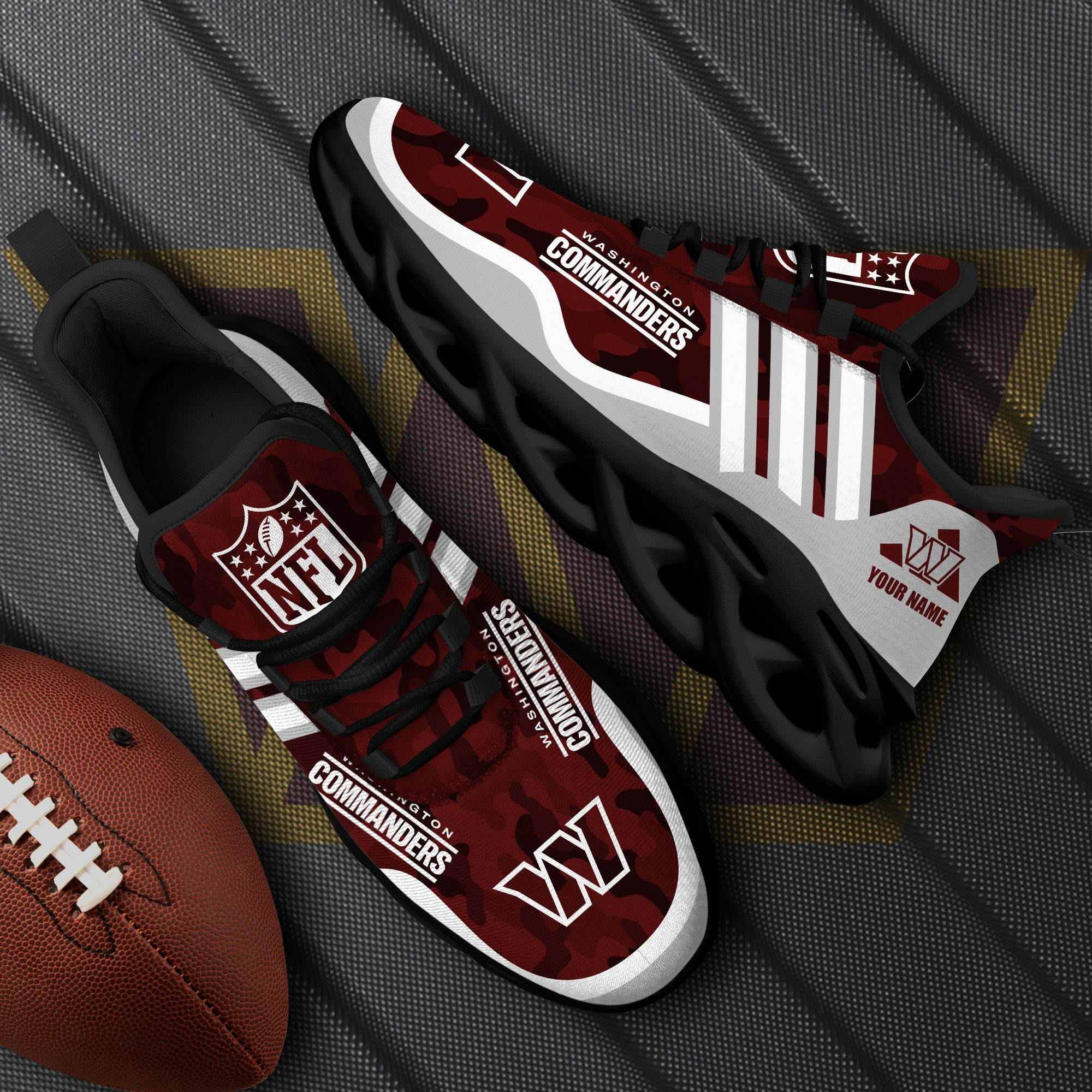 Washington Commanders Black Max Soul Shoes 2025 Versions Custom Name 430