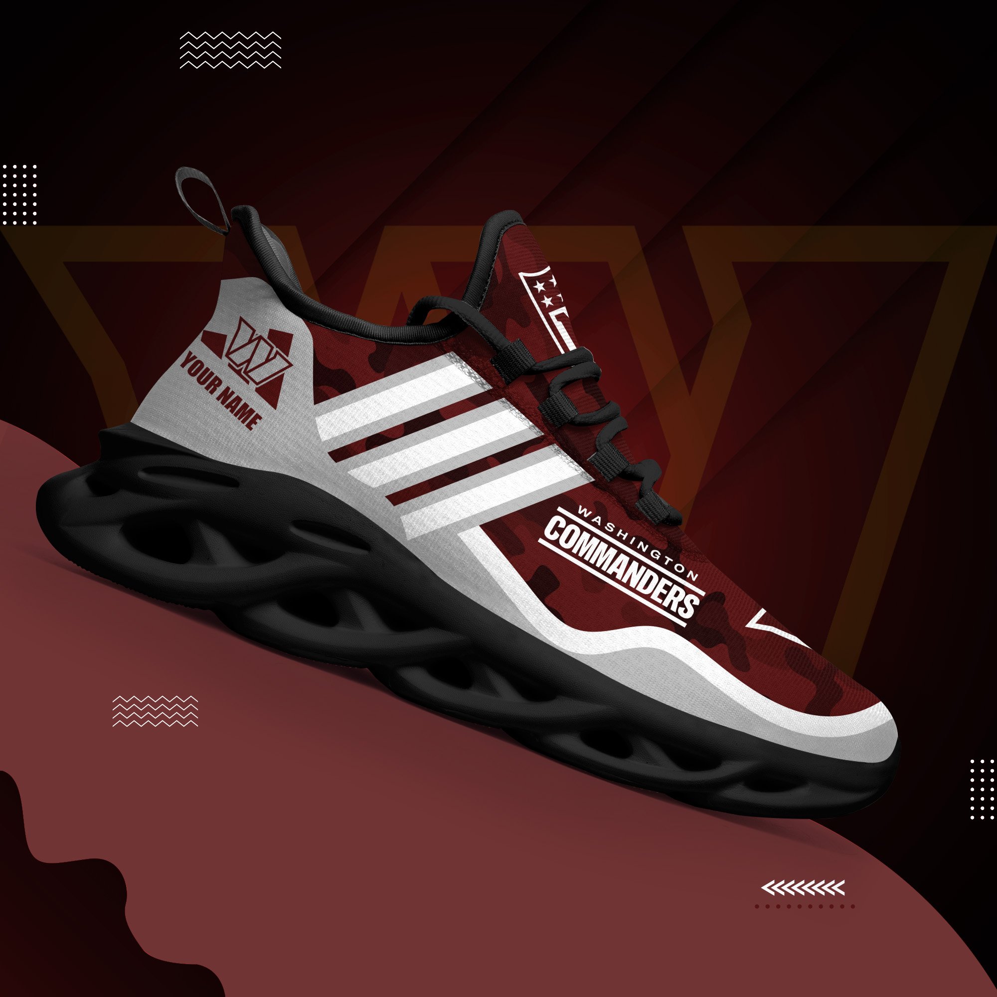 Washington Commanders Black Max Soul Shoes 2025 Versions Custom Name 430