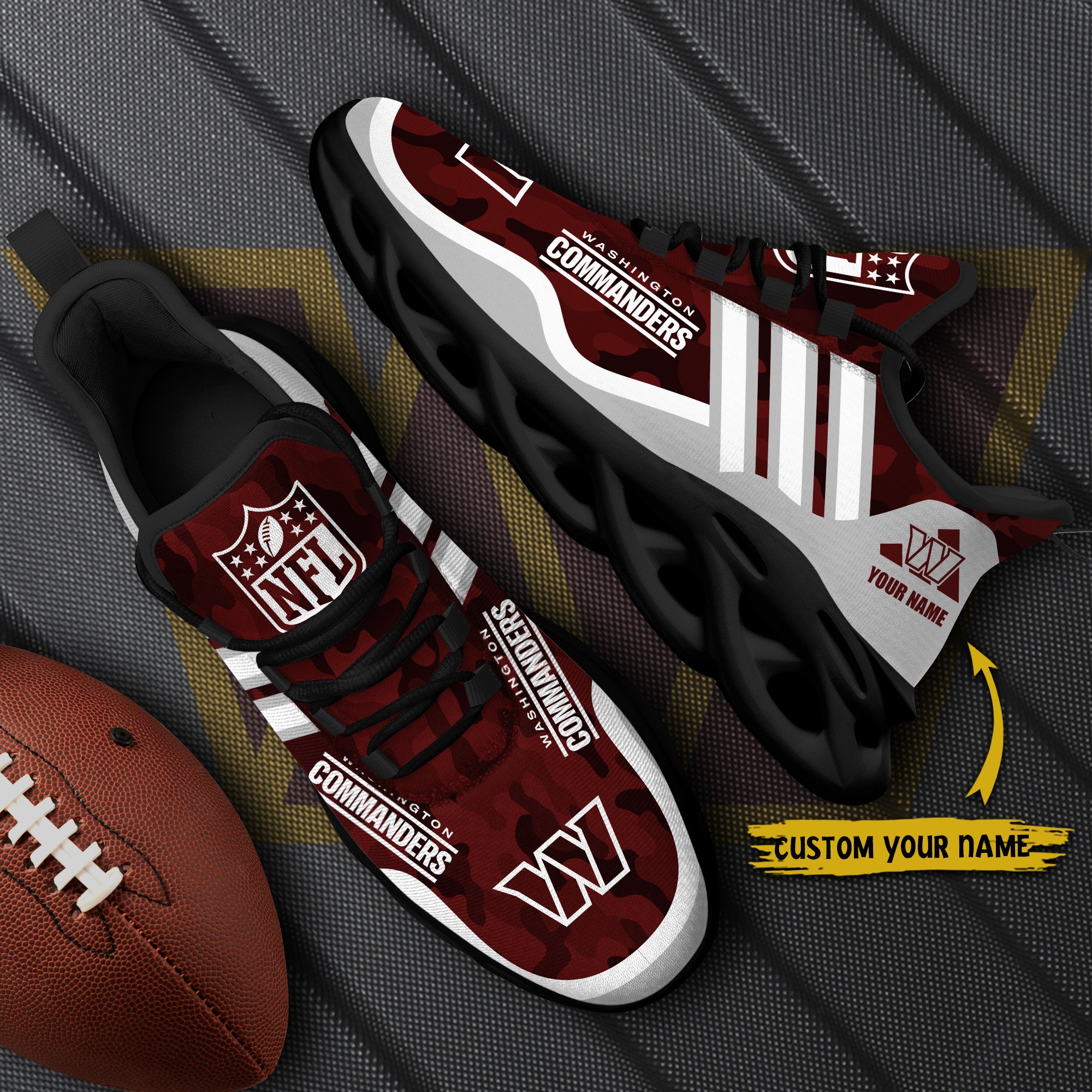 Washington Commanders Black Max Soul Shoes 2025 Versions Custom Name 430