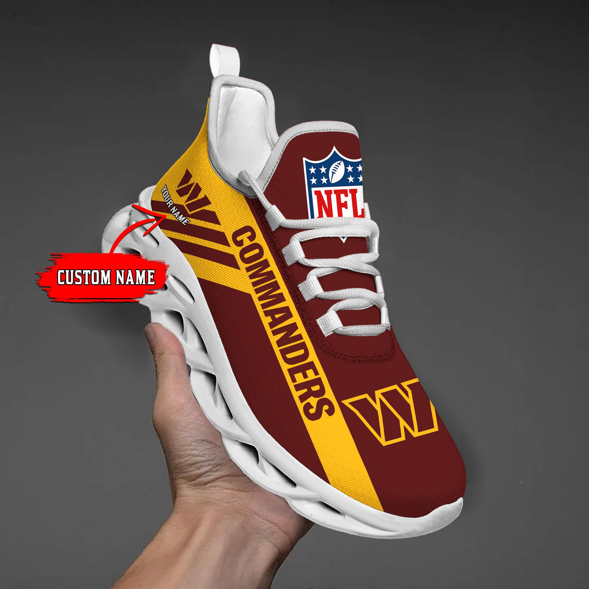 Washington Commanders Black Max Soul Shoes 2025 Versions Custom Name 635