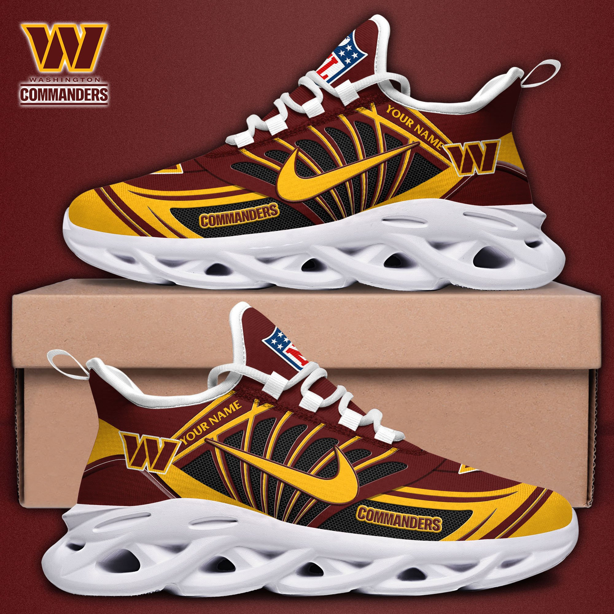 Washington Commanders Black Max Soul Shoes 2025 Versions Custom Name 898