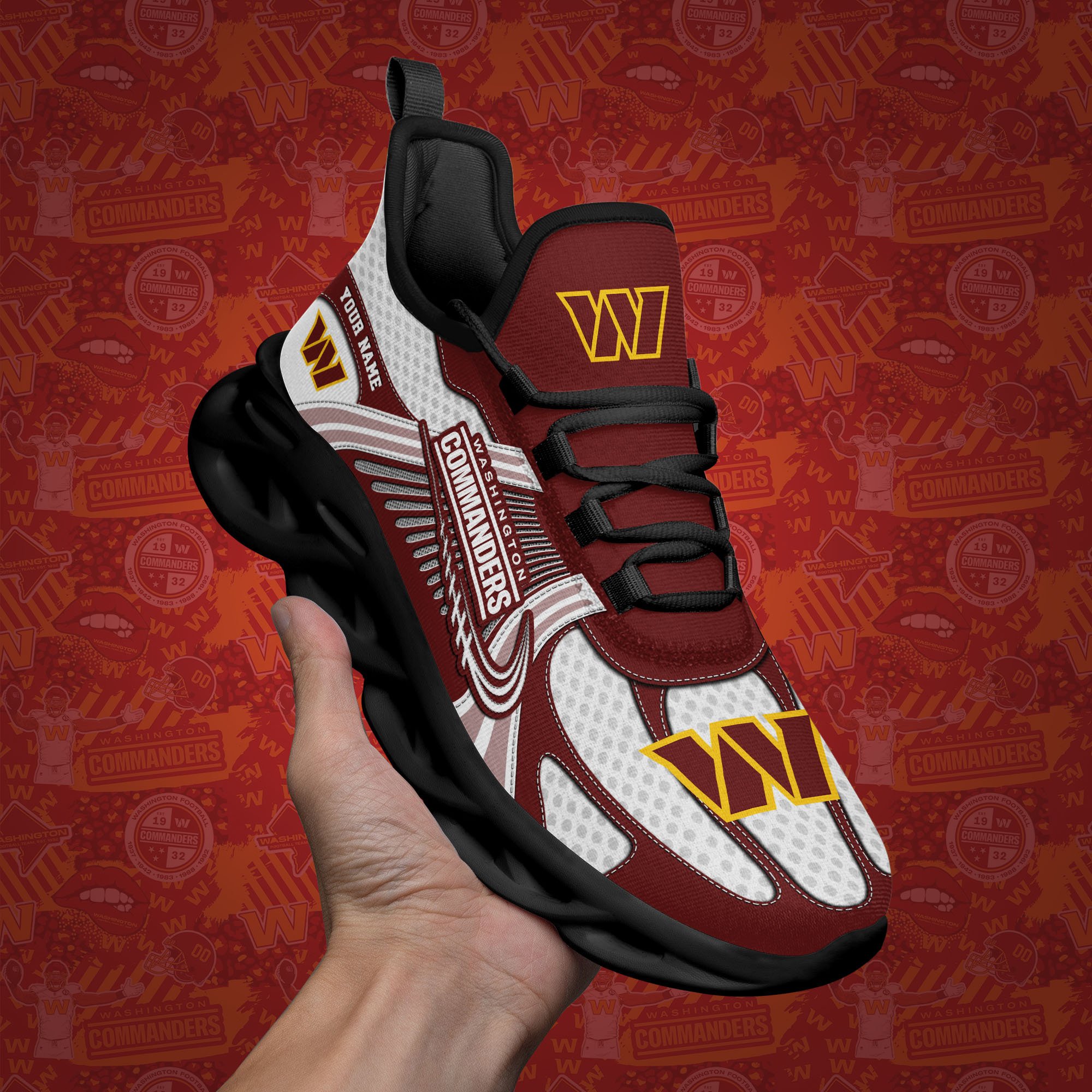 Washington Commanders Clunky Sneakers Custom Your Name, Sport Sneakers For Fans, Gifts For Sport Lovers, Gift For Dad