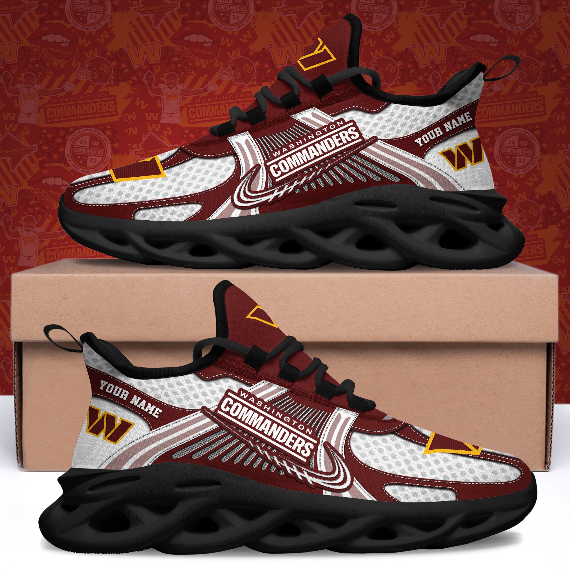 Washington Commanders Clunky Sneakers Custom Your Name, Sport Sneakers For Fans, Gifts For Sport Lovers, Gift For Dad