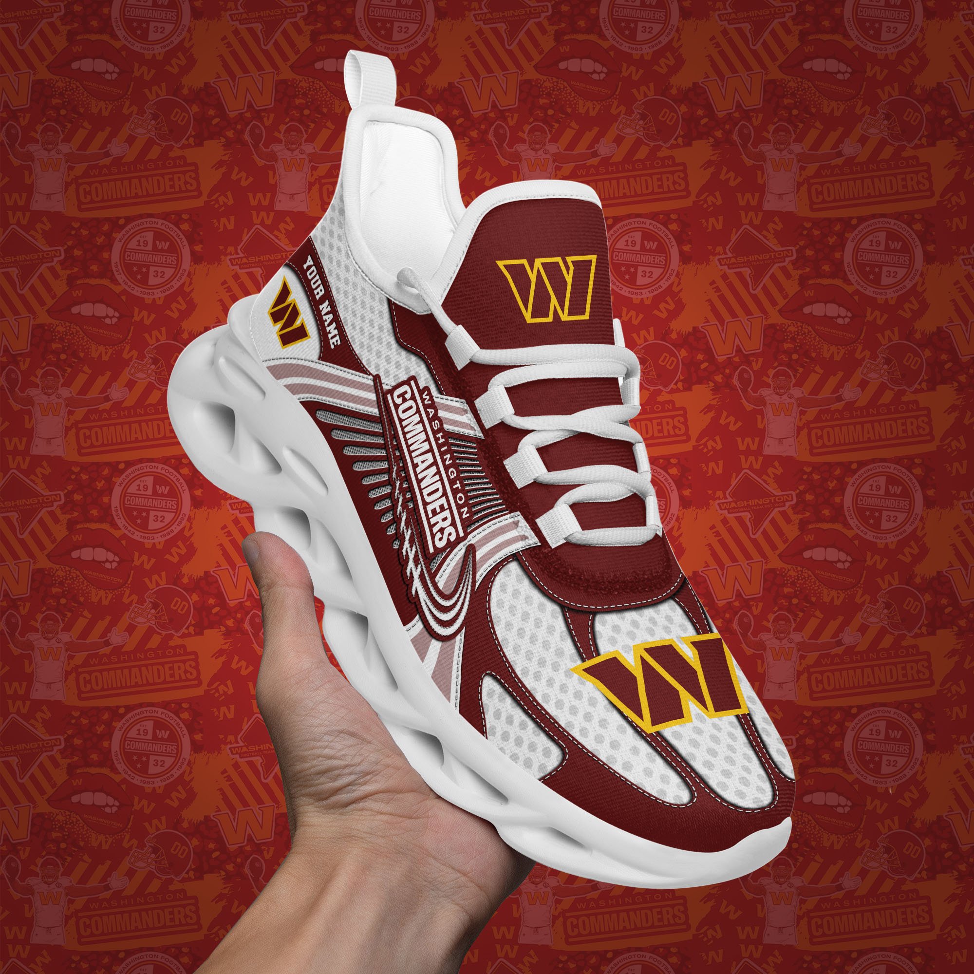 Washington Commanders Clunky Sneakers Custom Your Name, Sport Sneakers For Fans, Gifts For Sport Lovers, Gift For Dad