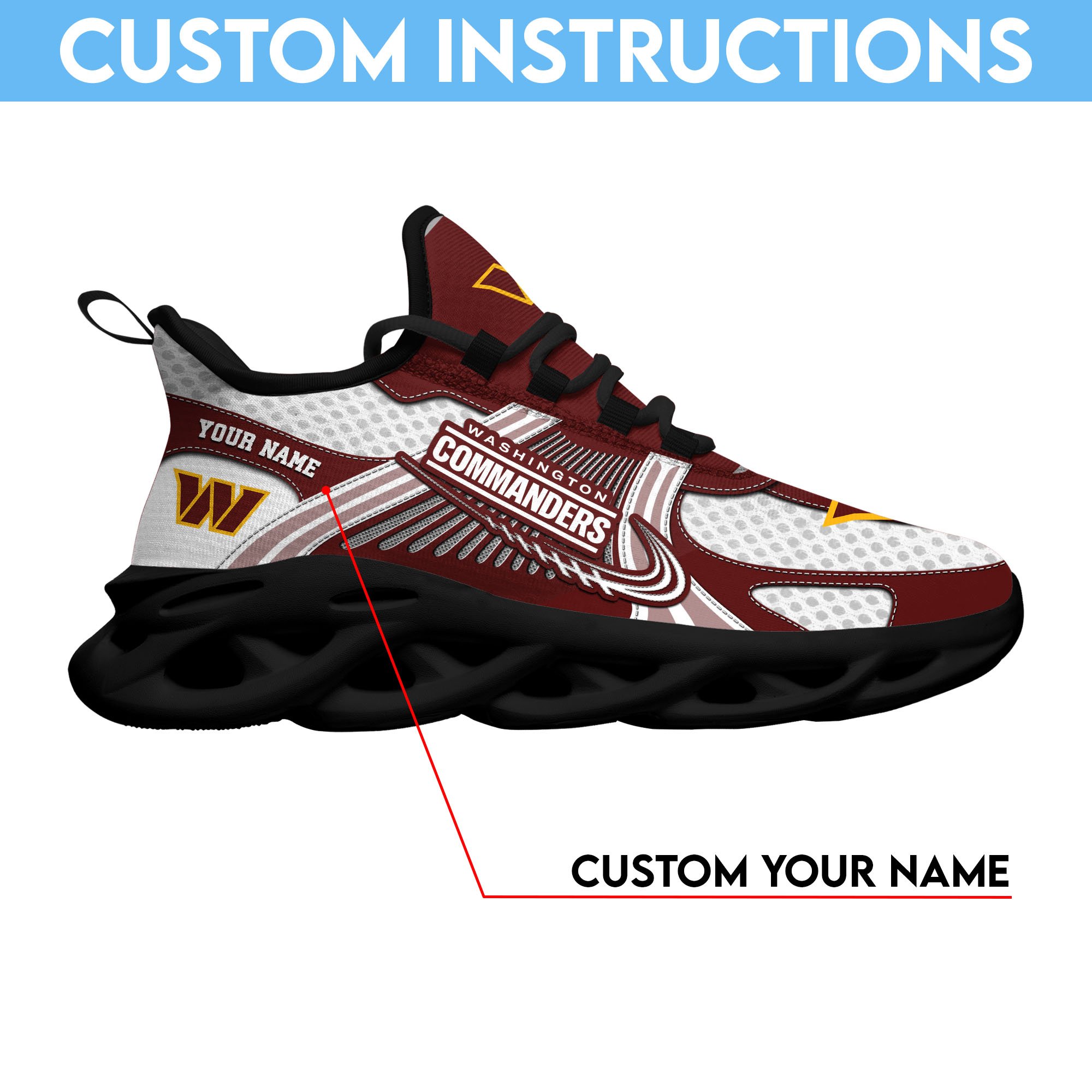 Washington Commanders Clunky Sneakers Custom Your Name, Sport Sneakers For Fans, Gifts For Sport Lovers, Gift For Dad