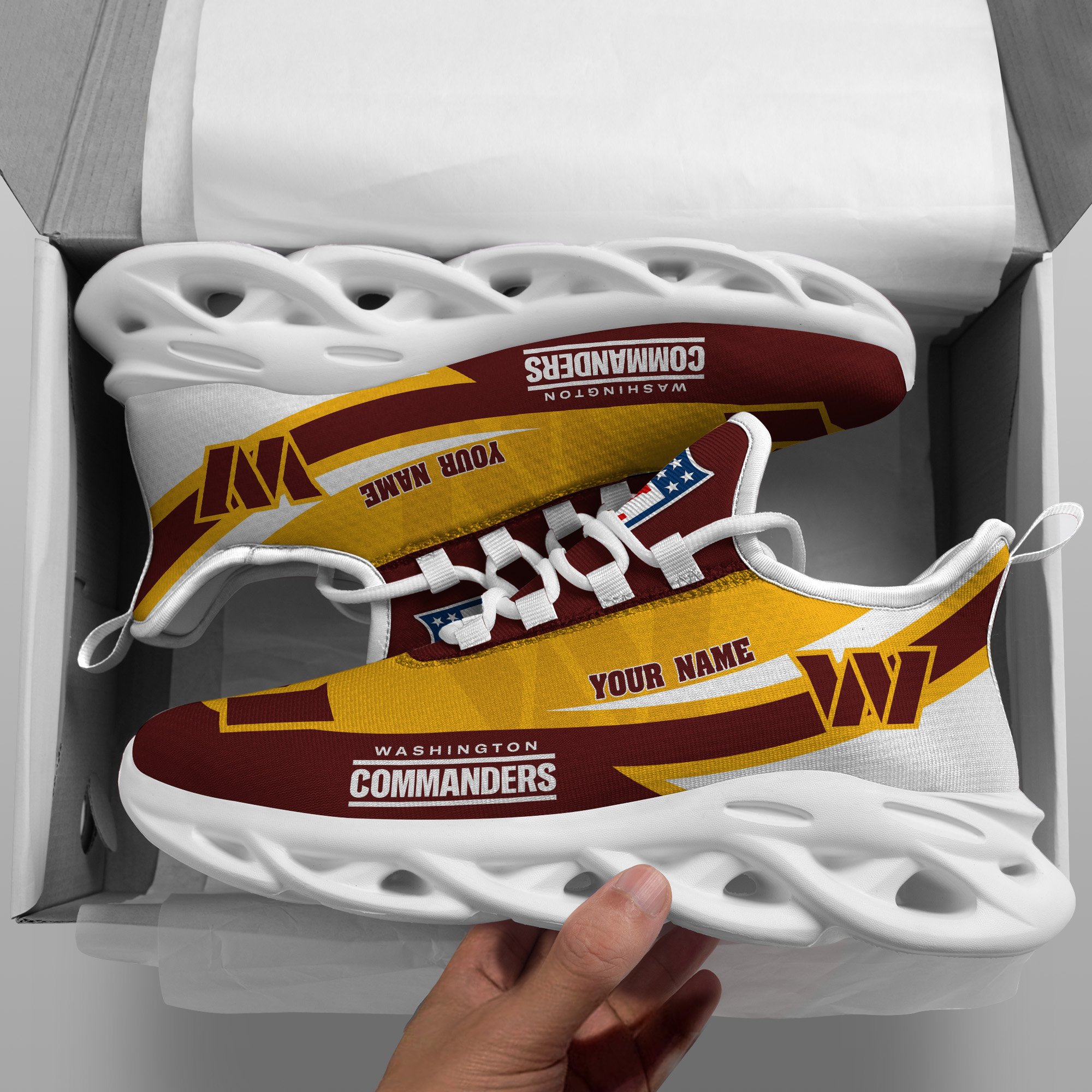 Washington Commanders White Max Soul Shoes 2025 Versions Custom Your Name, Sports Gift For Fan, Sport Gifts PH410