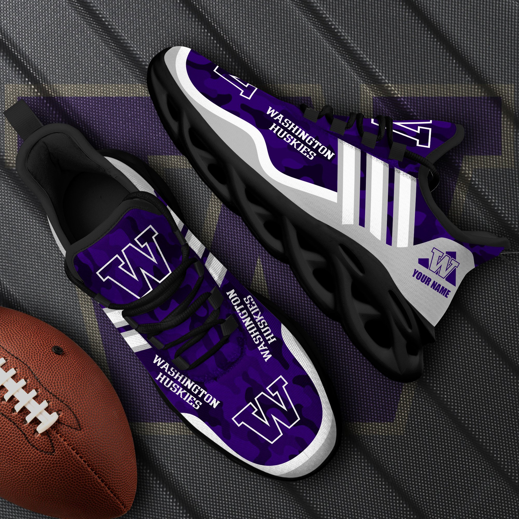 Washington Huskies Black Max Soul Shoes 2025 Versions Custom Name 466