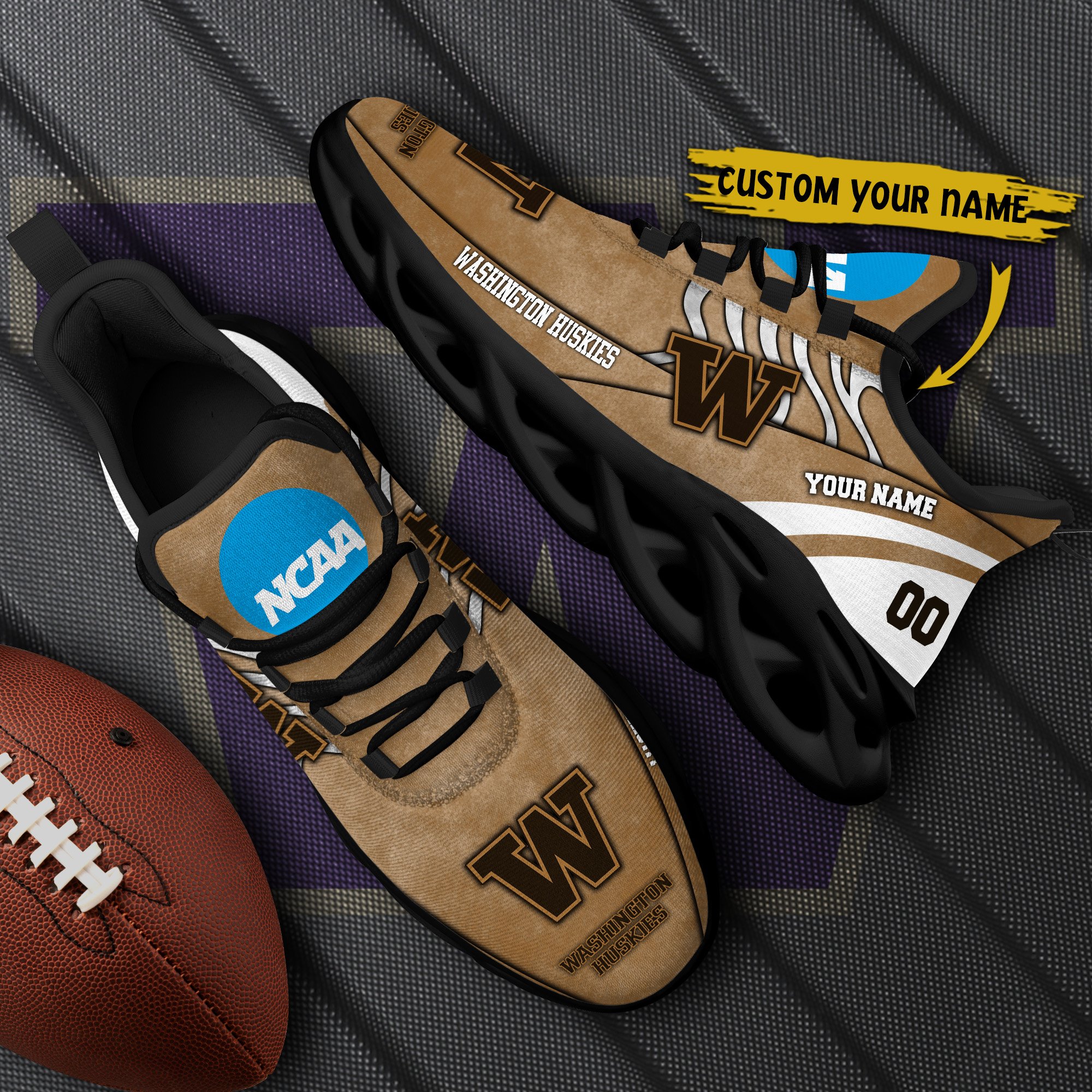 Washington Huskies Black Max Soul Shoes 2025 Versions Custom Your Name And Number 312