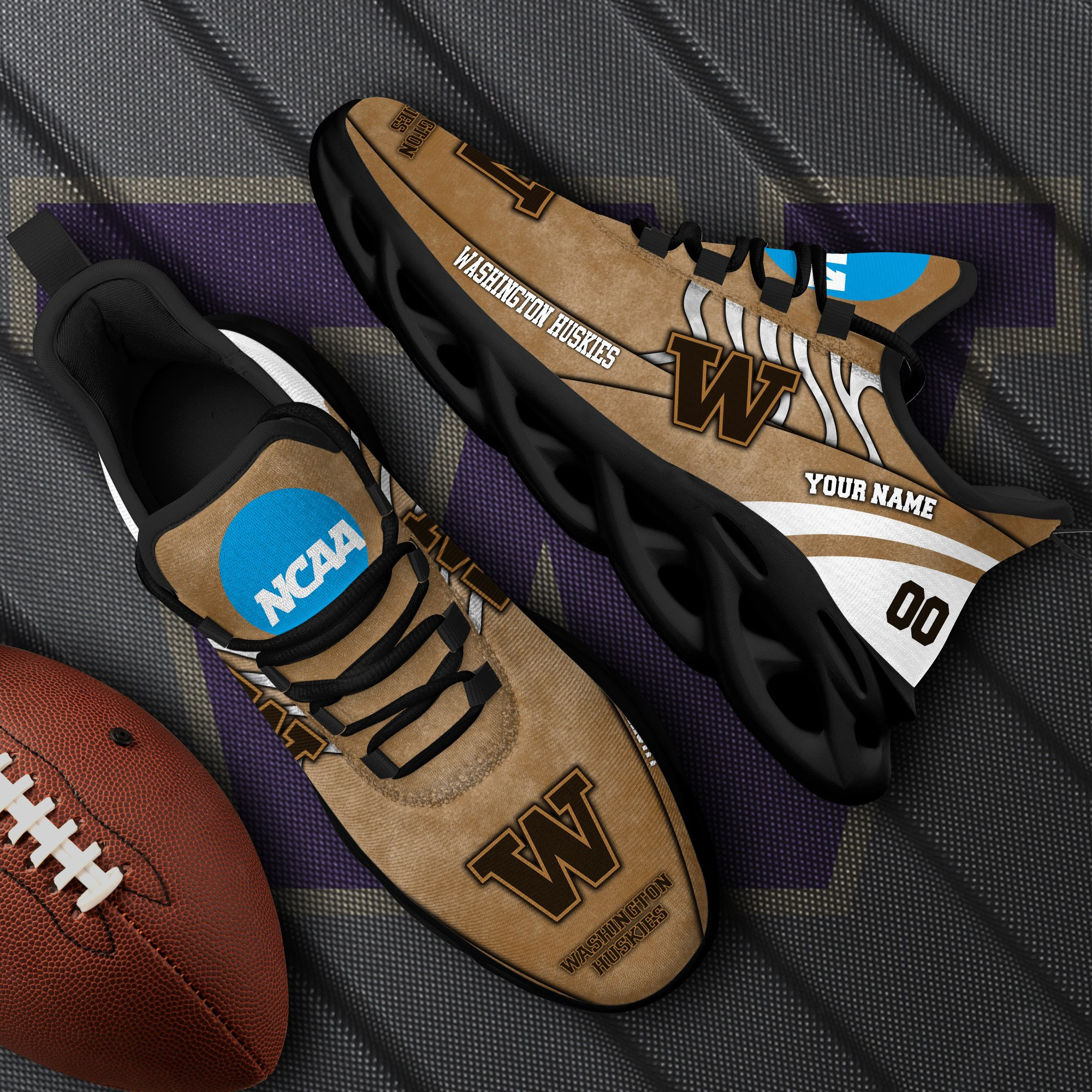 Washington Huskies Black Max Soul Shoes 2025 Versions Custom Your Name And Number 312