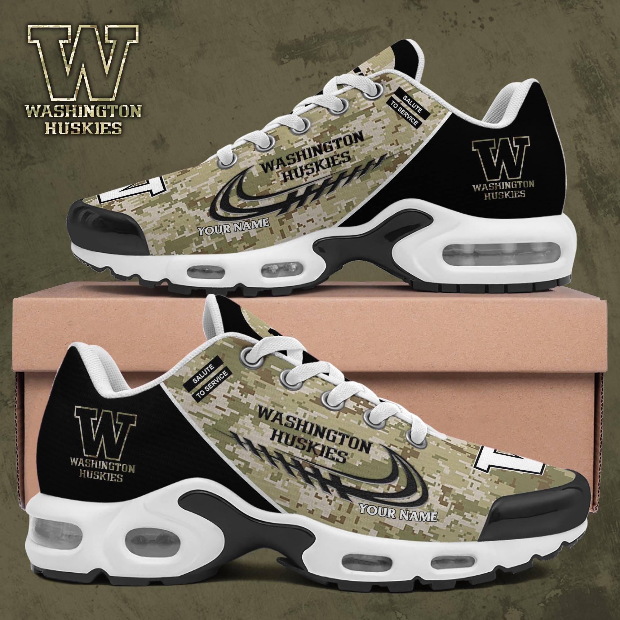 Washington Huskies TN Shoes 2025 Version Custom Name, Camouflage Shoes, Gifts For Football Lovers PH636