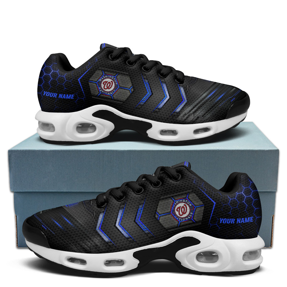 Washington Nationals Personalized Name Team Colors Arrow Line Beehive Pattern TN Air Max Shoes Air Cushion Sneakers