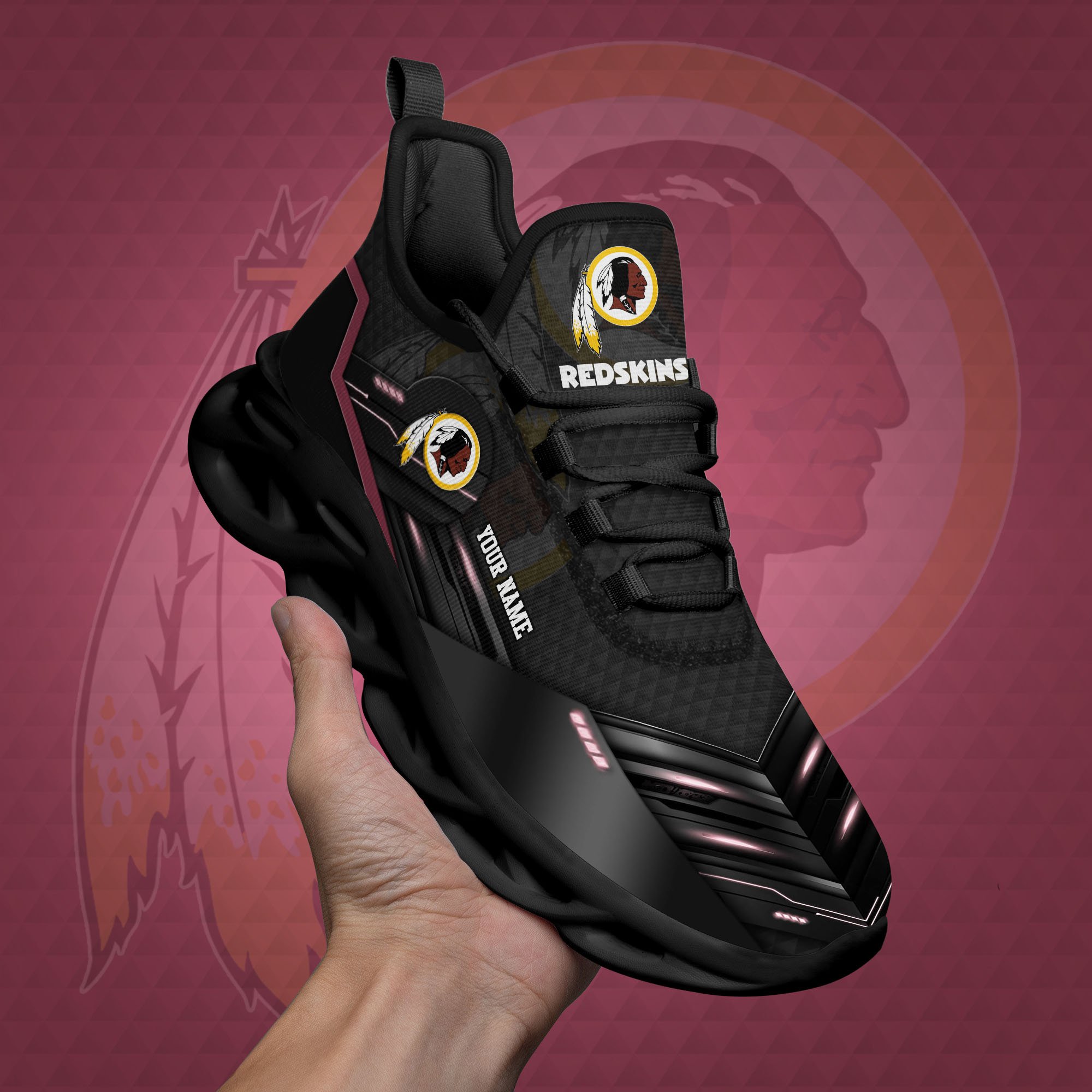 Washington Redskins Black Clunky Sneaker Custom Name, Max Soul Shoes, Sport Gifts For Fan