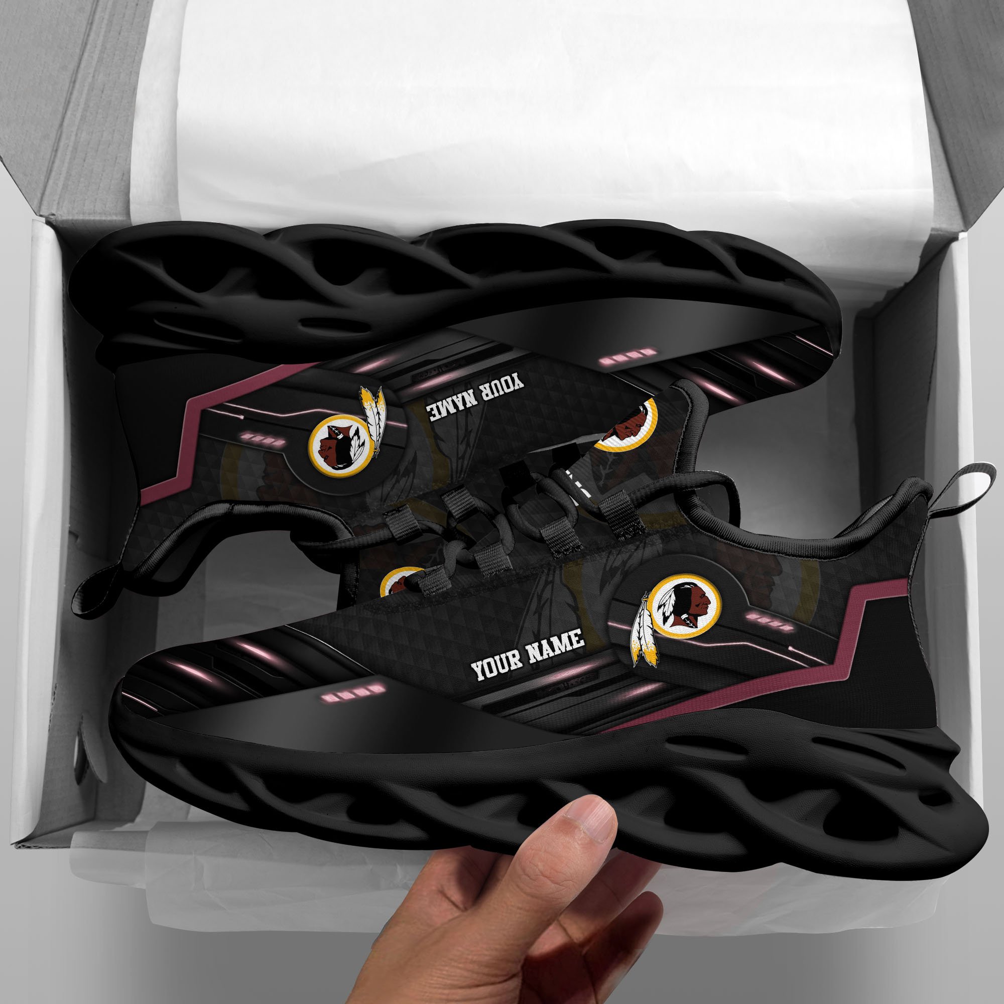Washington Redskins Black Clunky Sneaker Custom Name, Max Soul Shoes, Sport Gifts For Fan