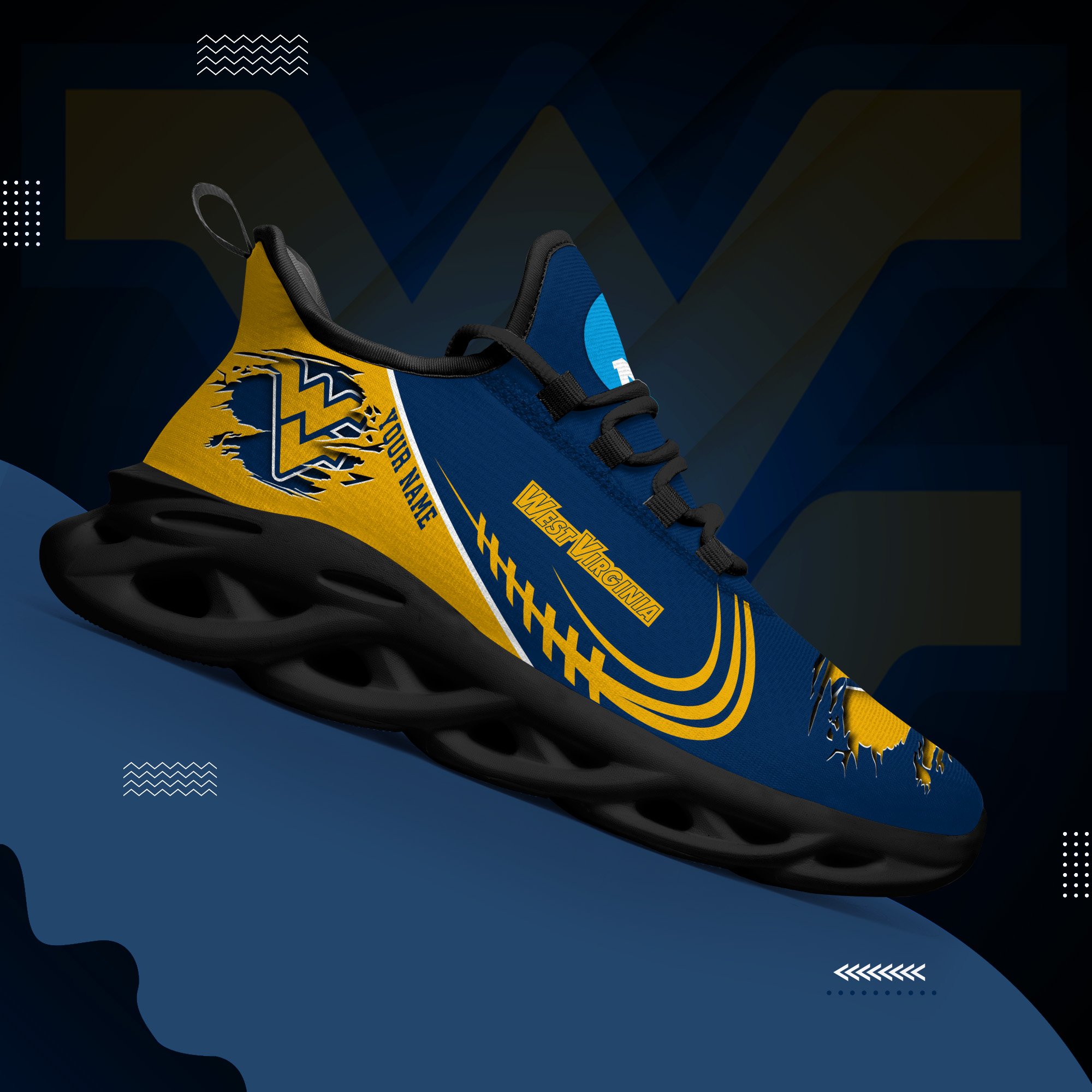 West Virginia Mountaineers Black Max Soul Shoes 2025 Versions Custom Name 016