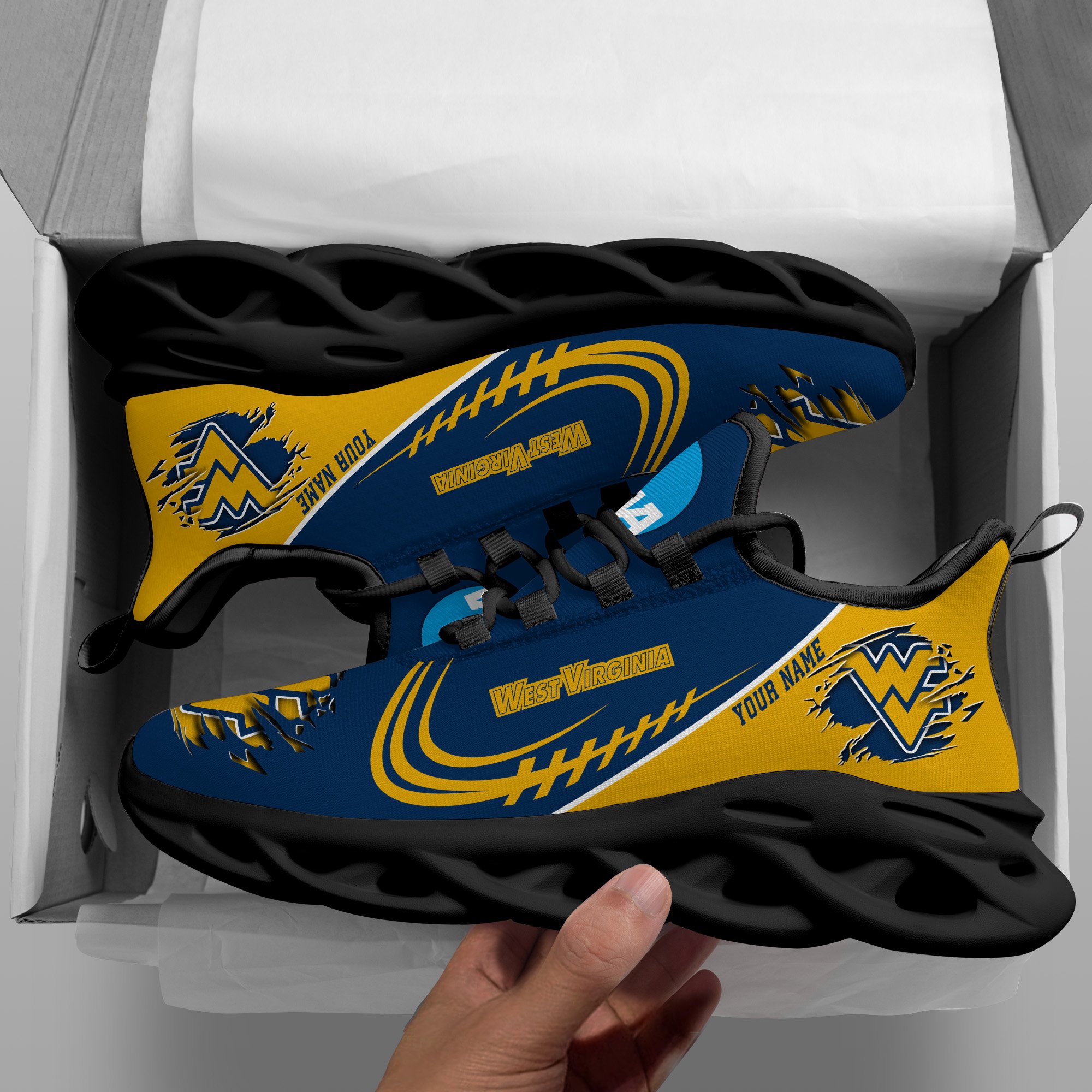 West Virginia Mountaineers Black Max Soul Shoes 2025 Versions Custom Name 016