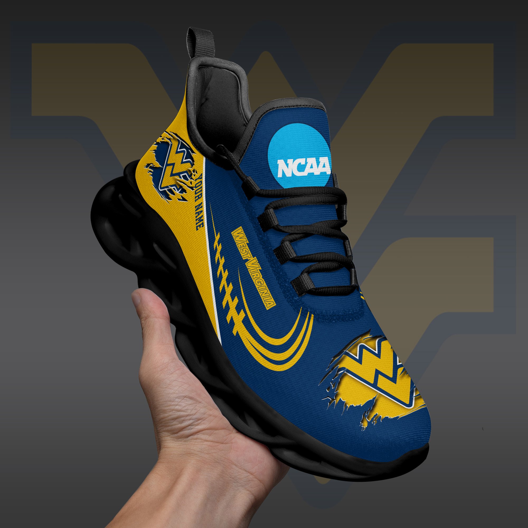 West Virginia Mountaineers Black Max Soul Shoes 2025 Versions Custom Name 016