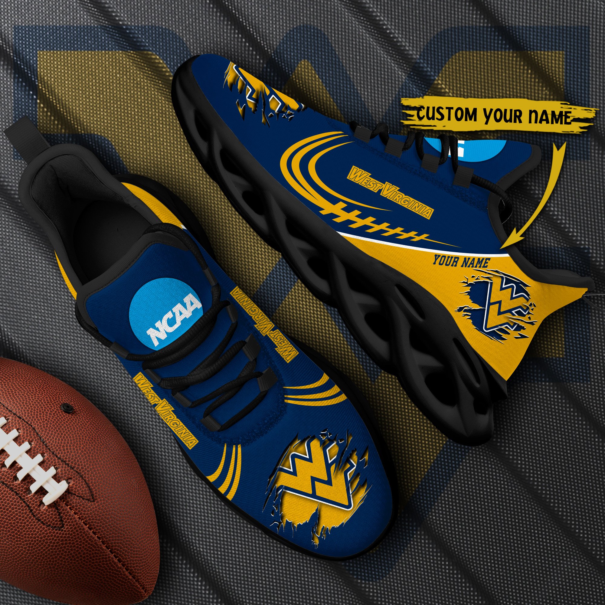 West Virginia Mountaineers Black Max Soul Shoes 2025 Versions Custom Name 016