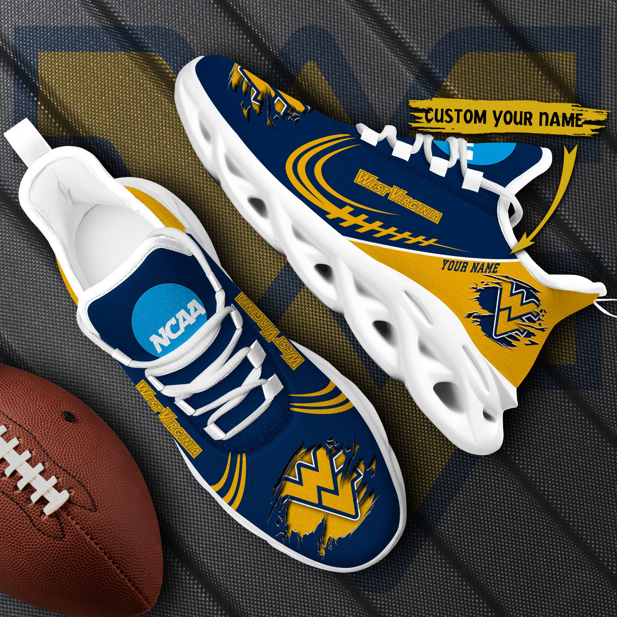 West Virginia Mountaineers Black Max Soul Shoes 2025 Versions Custom Name 016