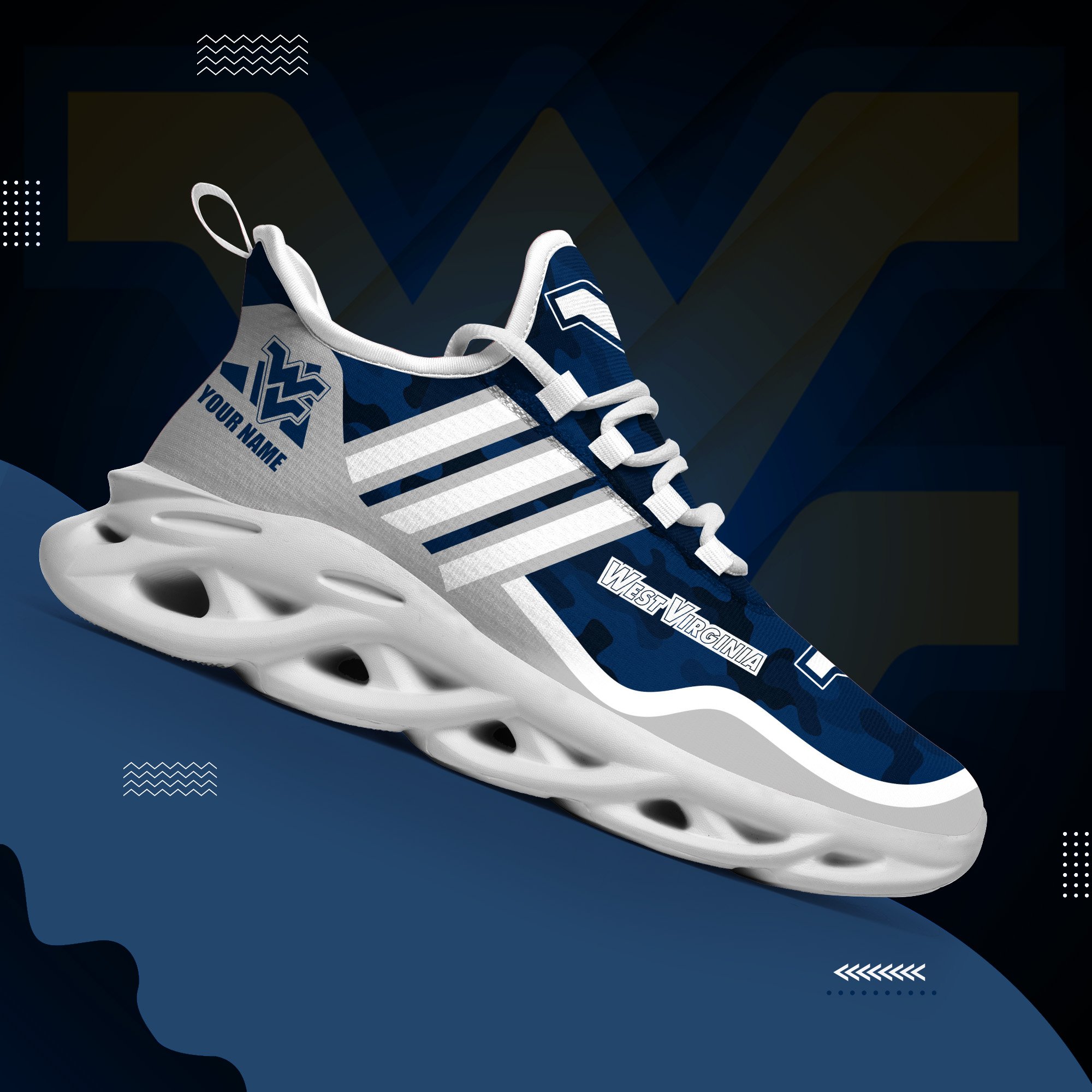 West Virginia Mountaineers Black Max Soul Shoes 2025 Versions Custom Name 466