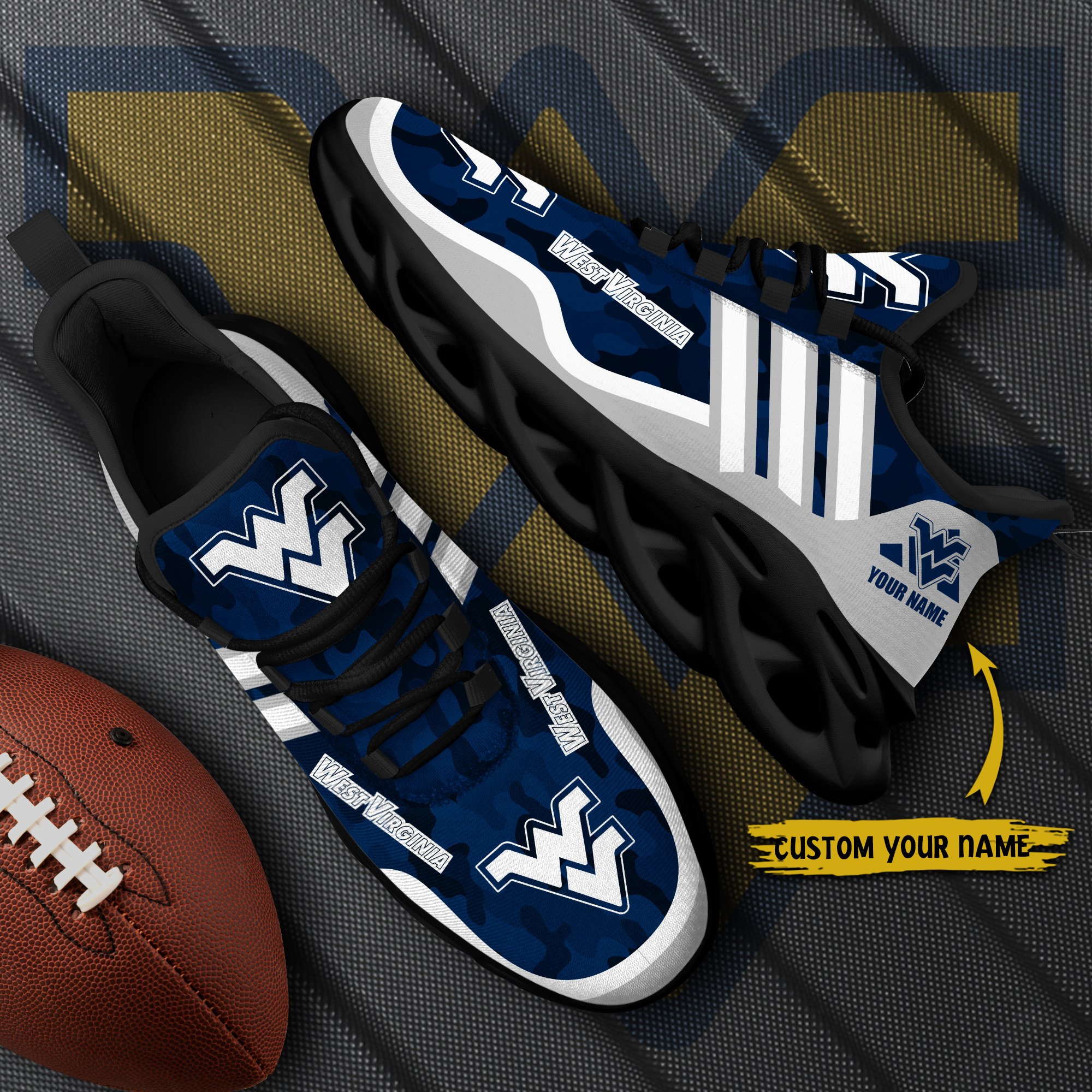 West Virginia Mountaineers Black Max Soul Shoes 2025 Versions Custom Name 466