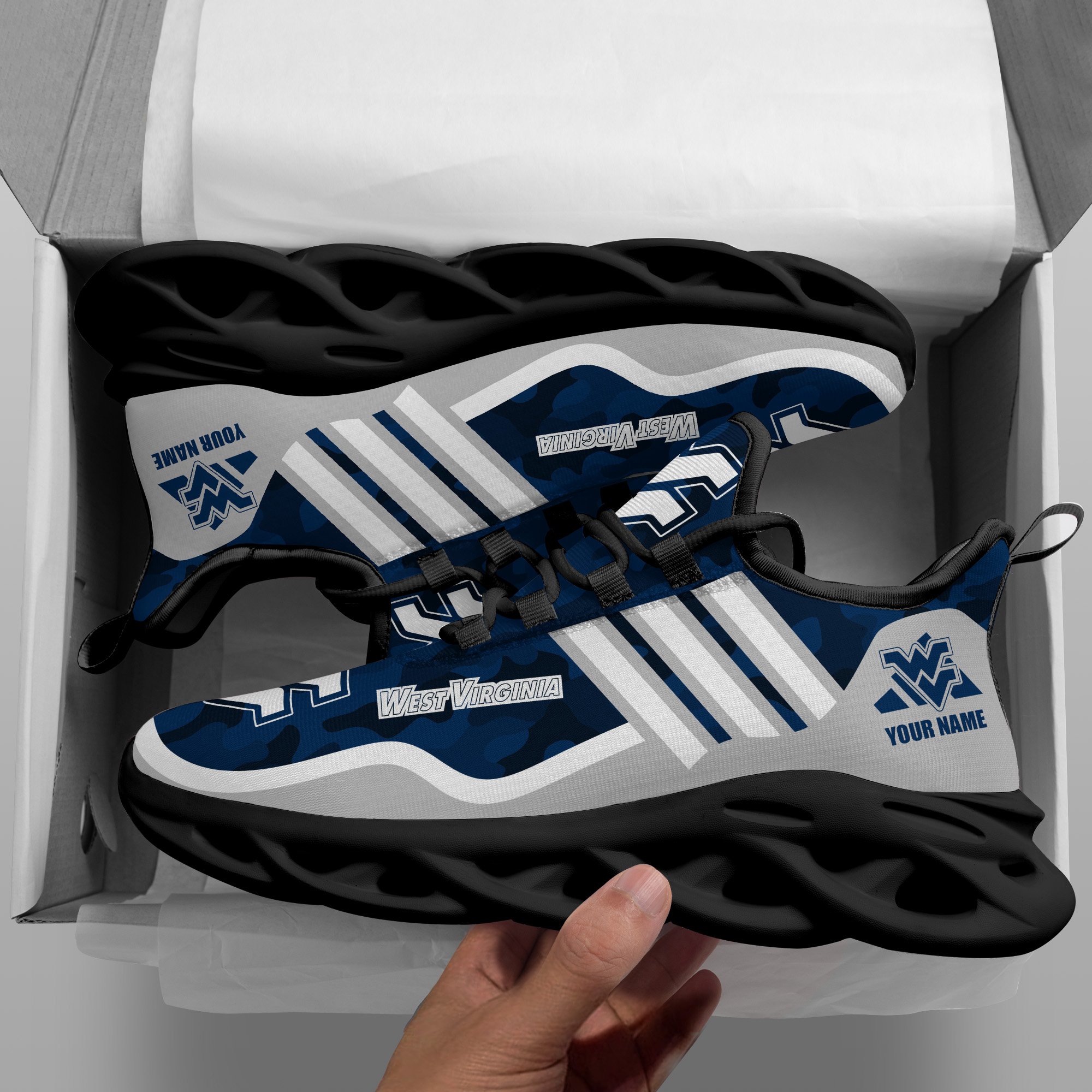 West Virginia Mountaineers Black Max Soul Shoes 2025 Versions Custom Name 466