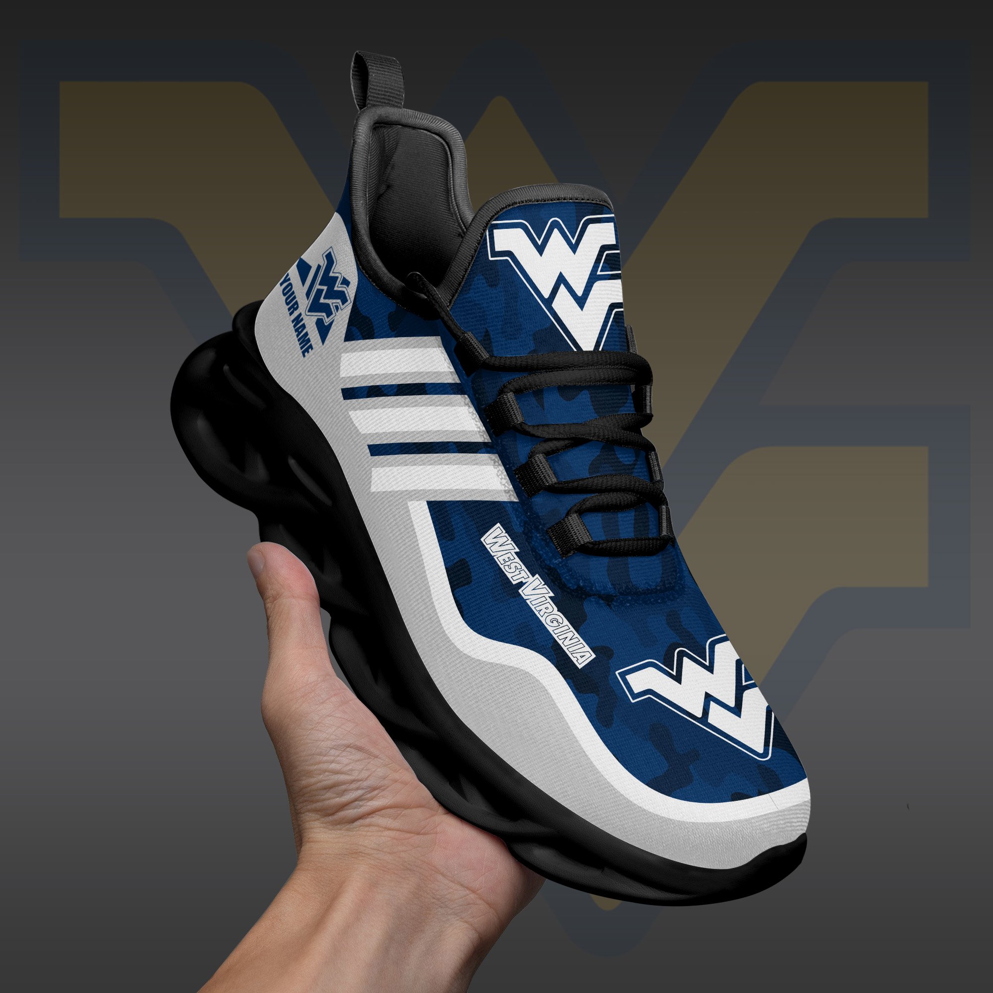West Virginia Mountaineers Black Max Soul Shoes 2025 Versions Custom Name 466