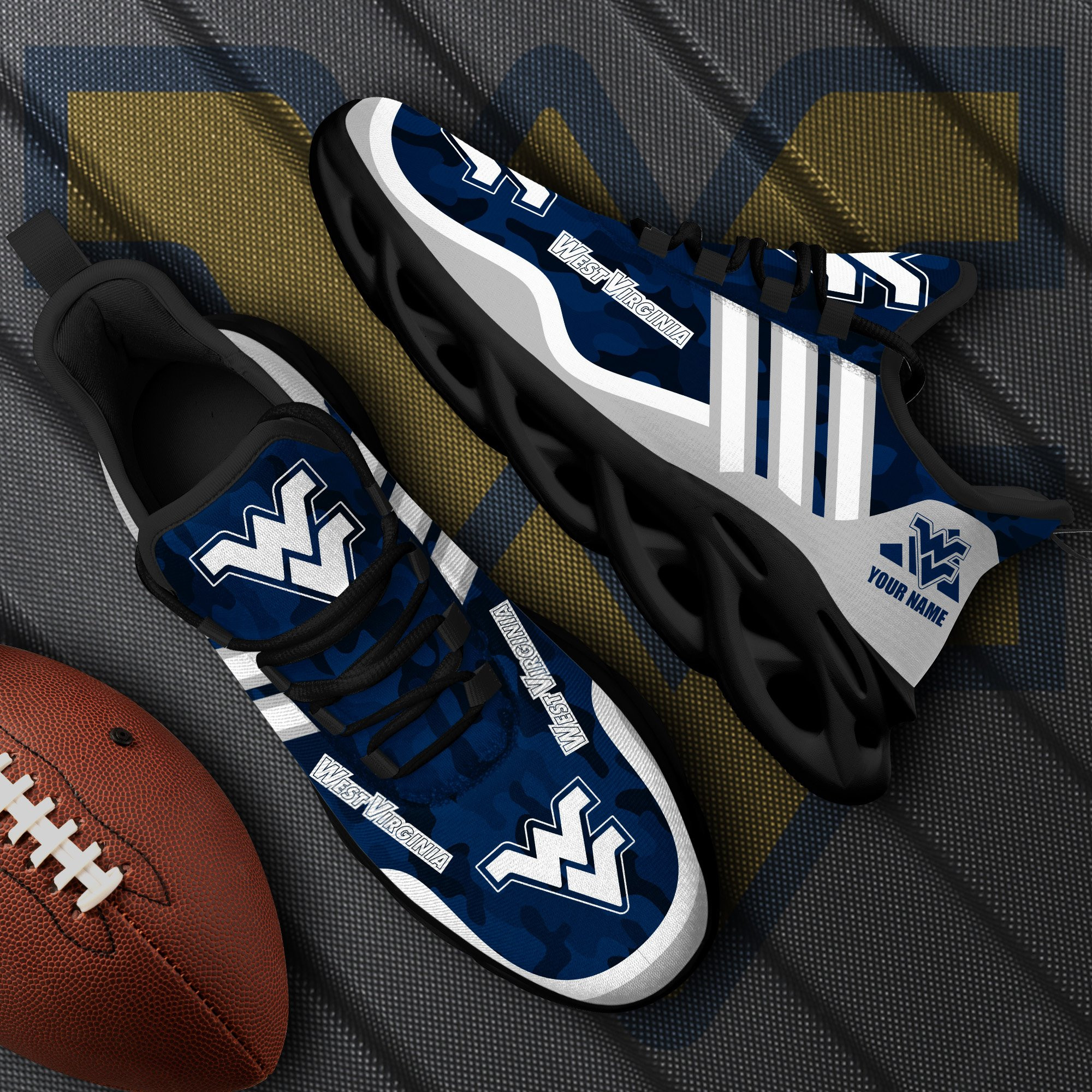 West Virginia Mountaineers Black Max Soul Shoes 2025 Versions Custom Name 466