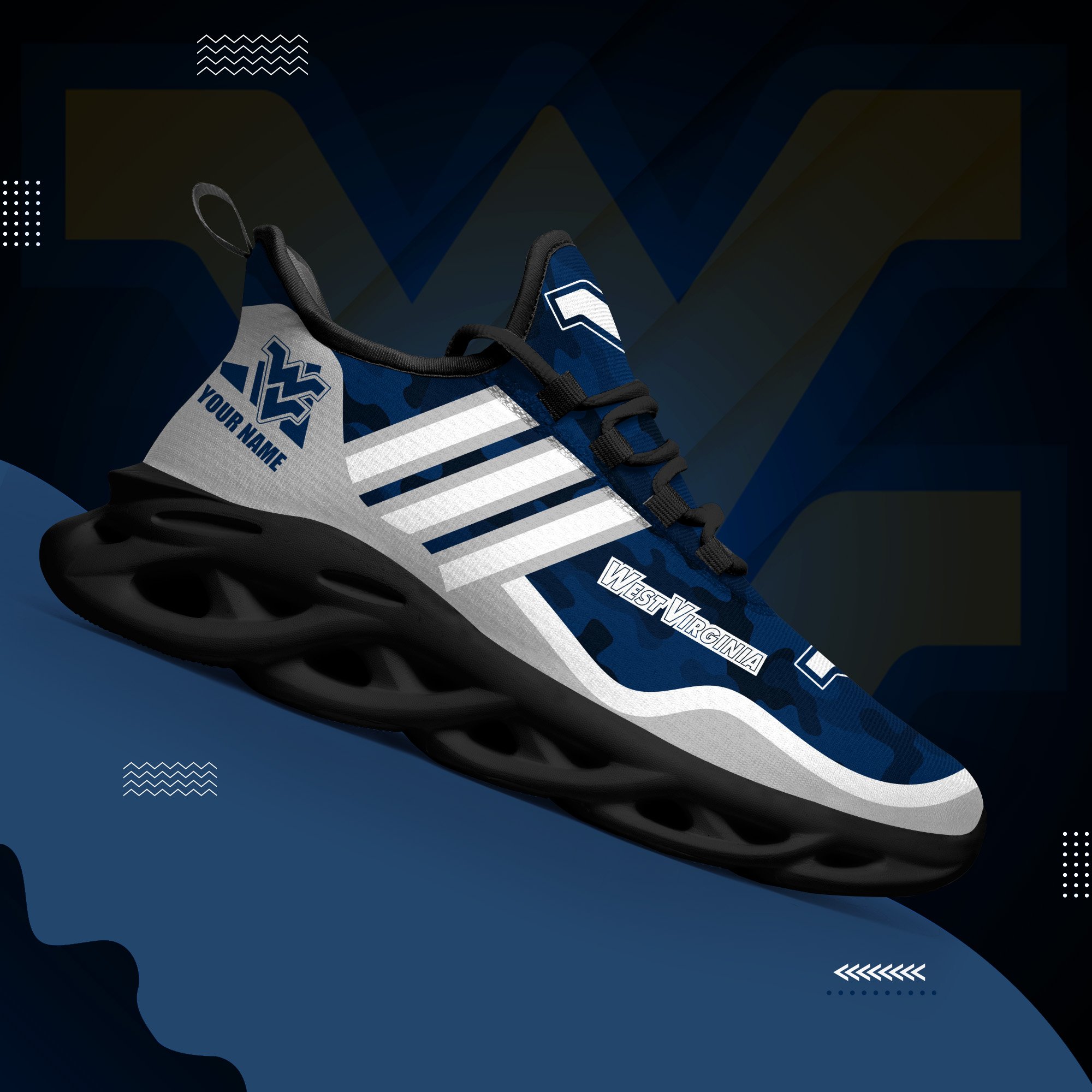 West Virginia Mountaineers Black Max Soul Shoes 2025 Versions Custom Name 466