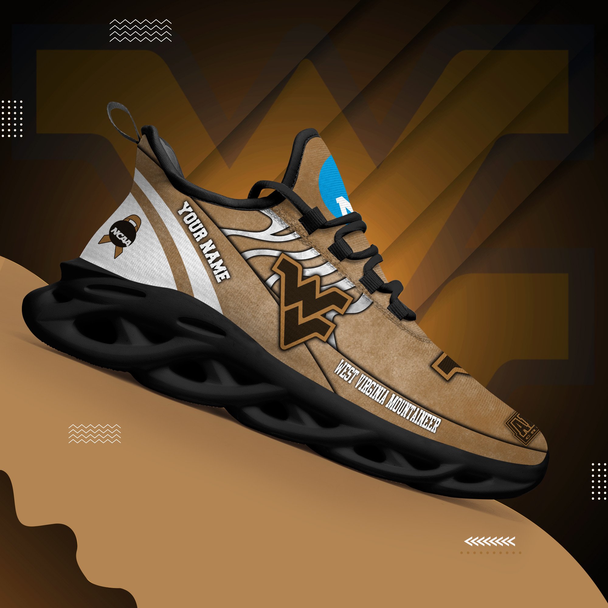 West Virginia Mountaineers Black Max Soul Shoes 2025 Versions Custom Your Name And Number 312