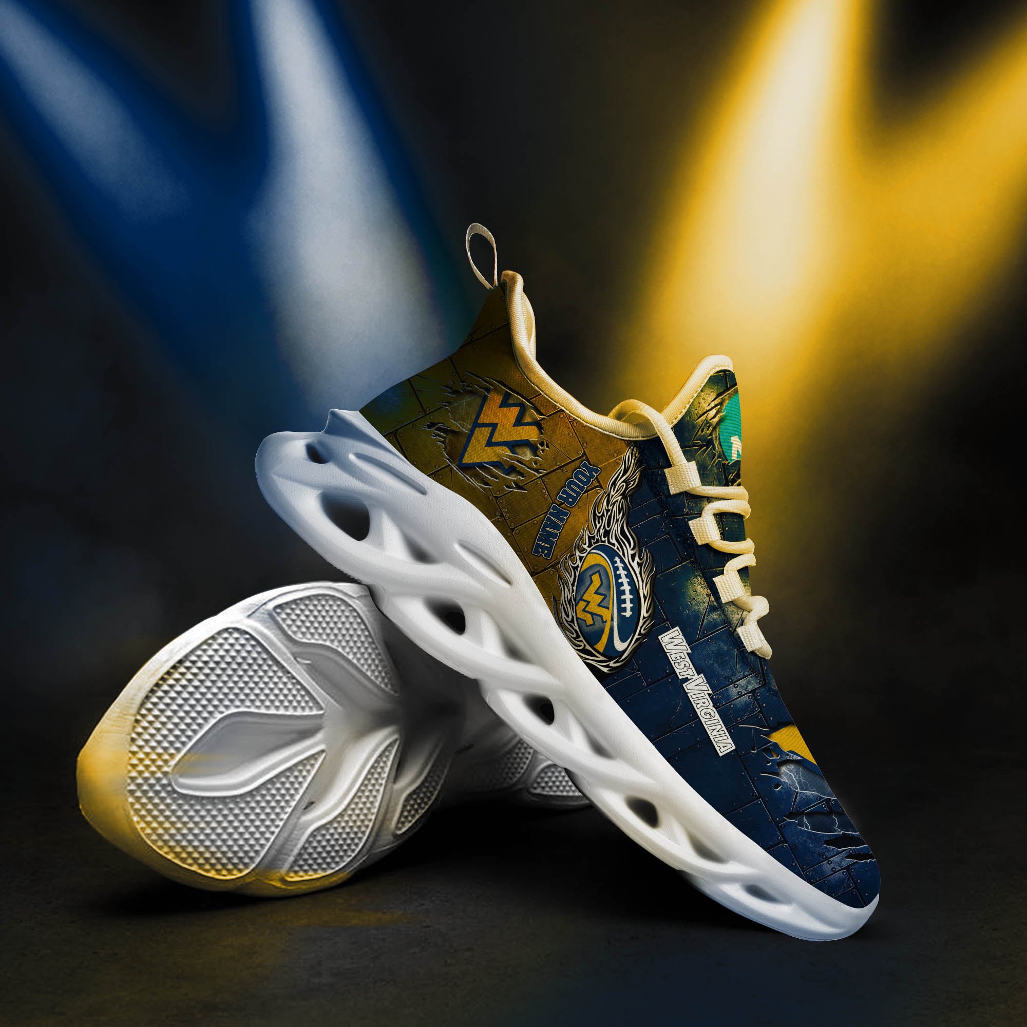 West Virginia Mountaineers Black Max Soul Shoes 2025 Versions, White Max Soul Shoes Custom Your Name PH879