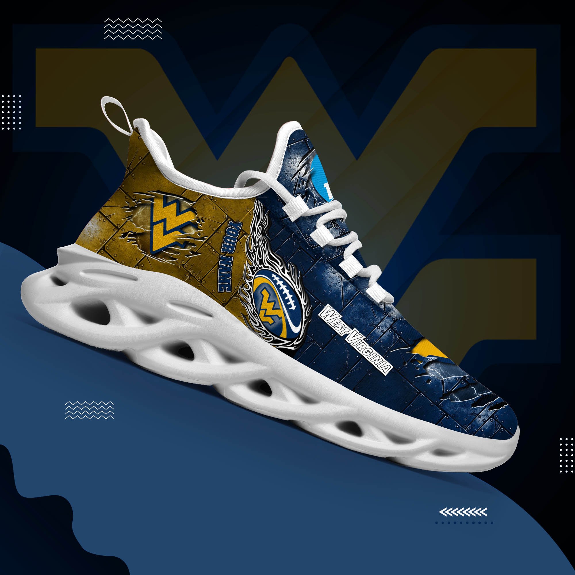 West Virginia Mountaineers Black Max Soul Shoes 2025 Versions, White Max Soul Shoes Custom Your Name PH879
