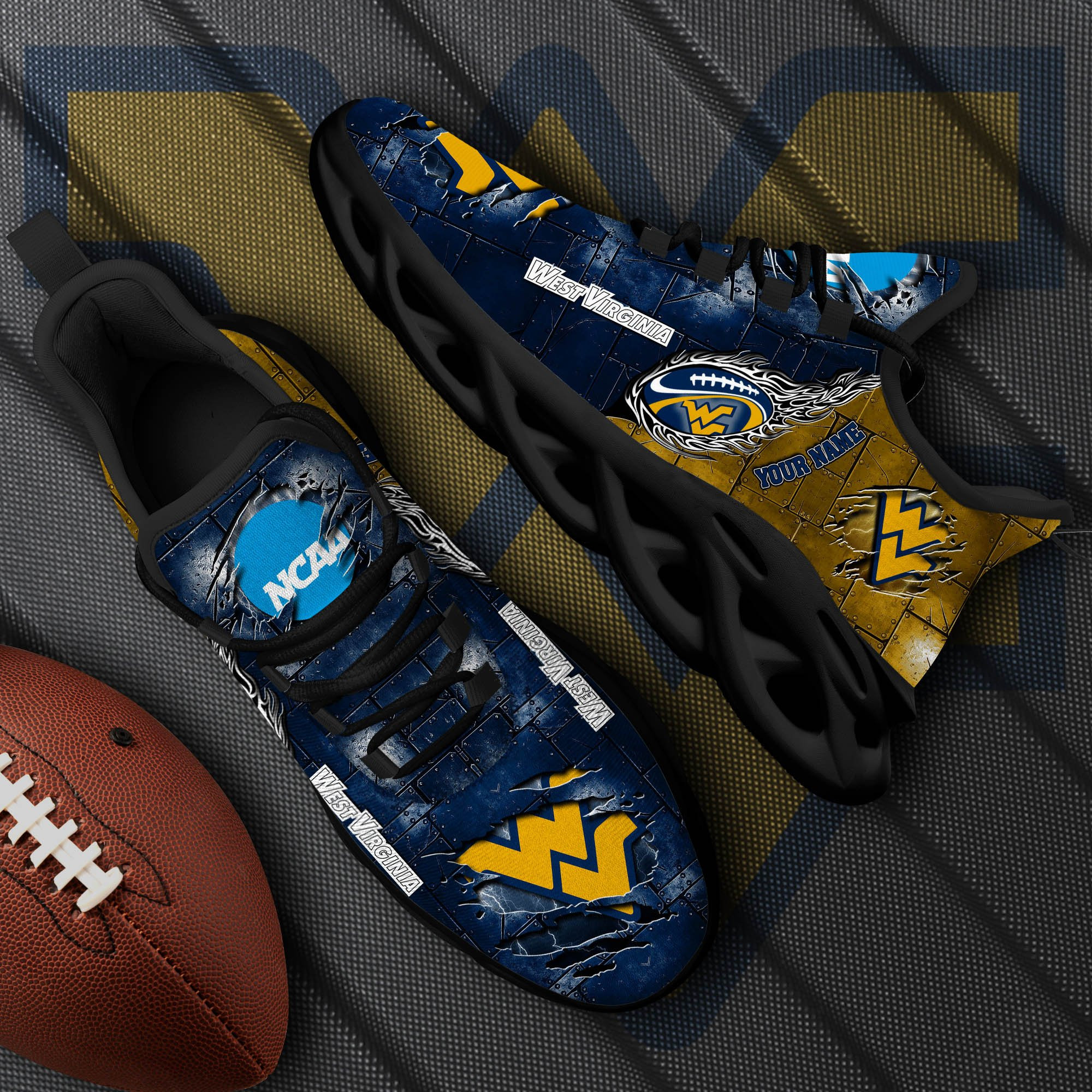 West Virginia Mountaineers Black Max Soul Shoes 2025 Versions, White Max Soul Shoes Custom Your Name PH879
