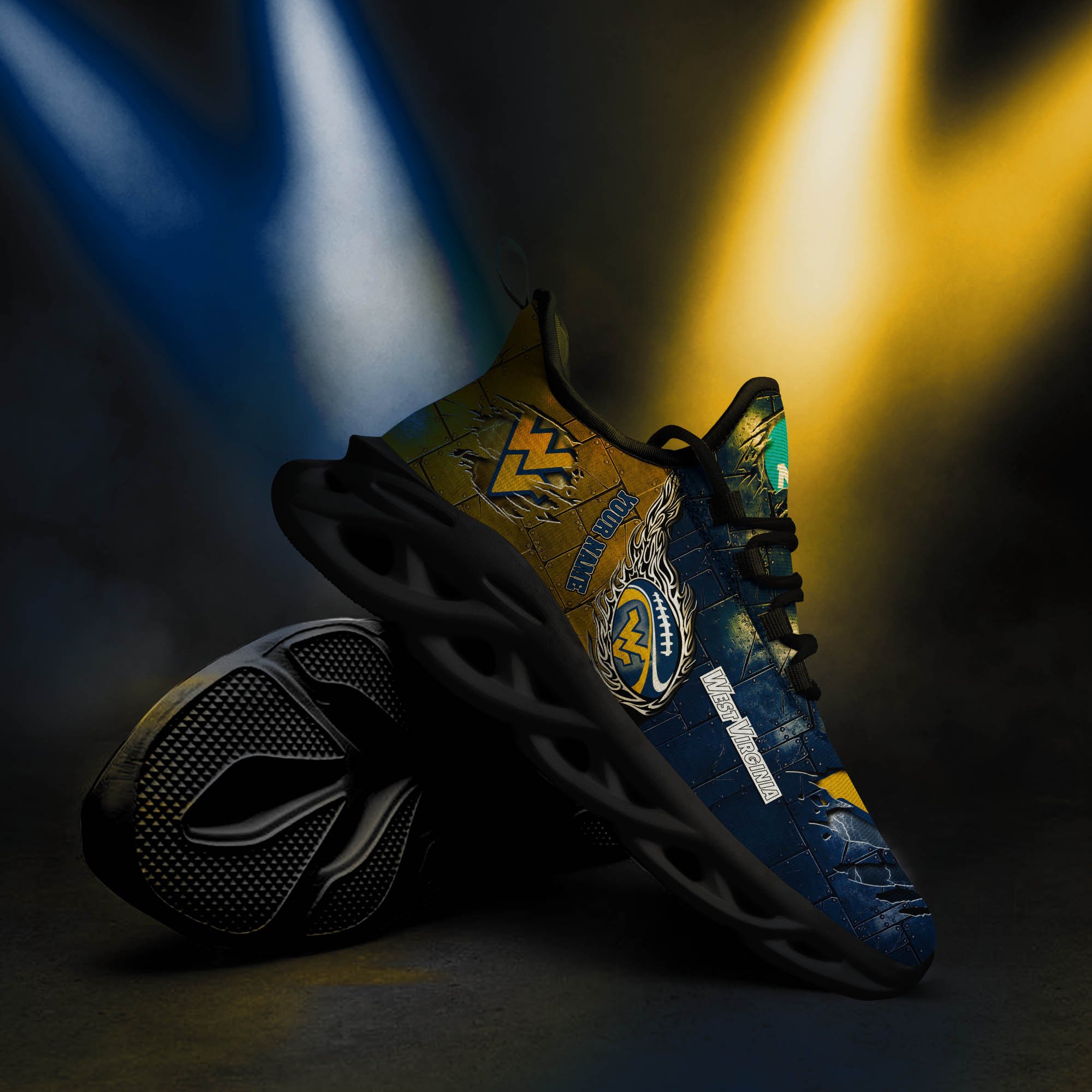 West Virginia Mountaineers Black Max Soul Shoes 2025 Versions, White Max Soul Shoes Custom Your Name PH879