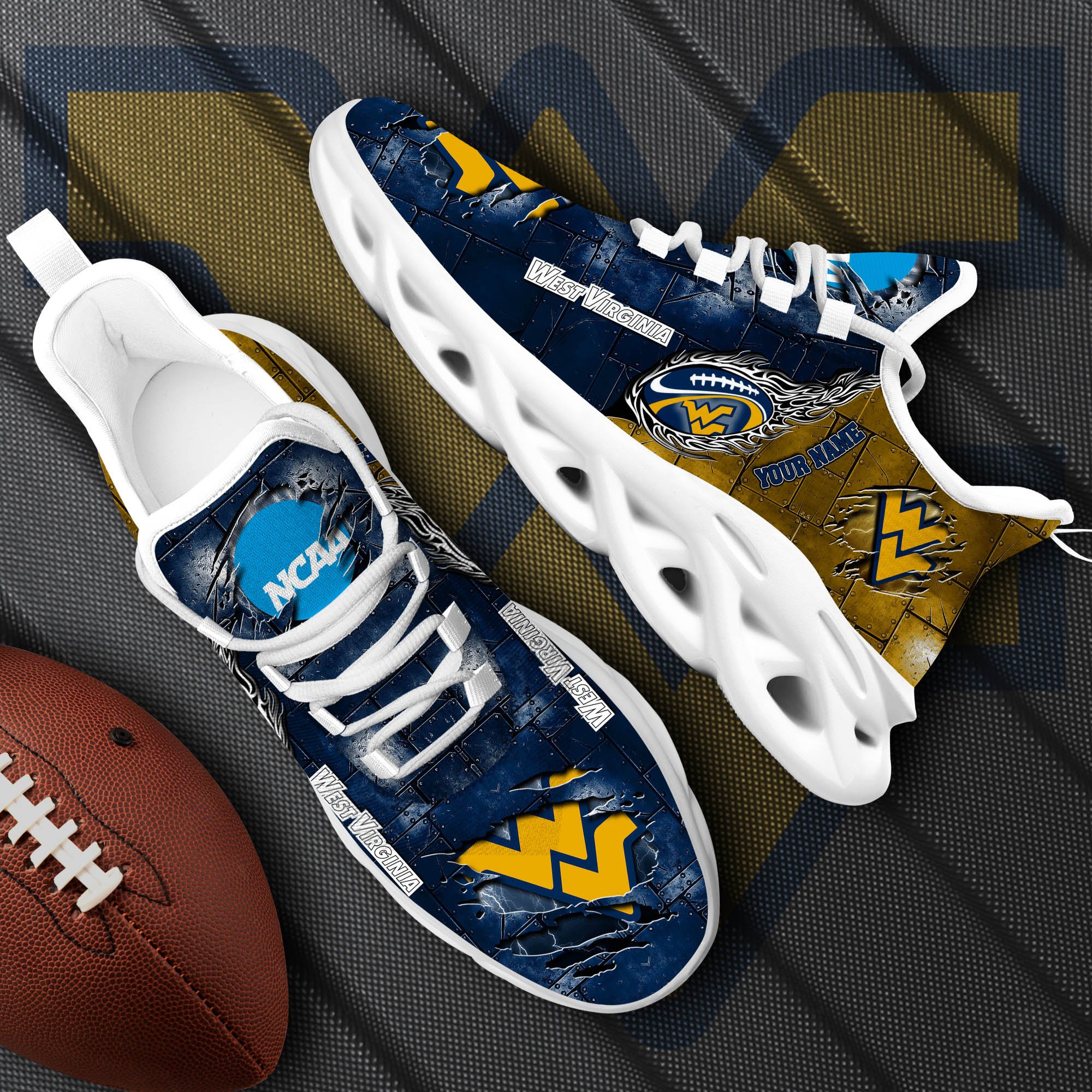 West Virginia Mountaineers Black Max Soul Shoes 2025 Versions, White Max Soul Shoes Custom Your Name PH879