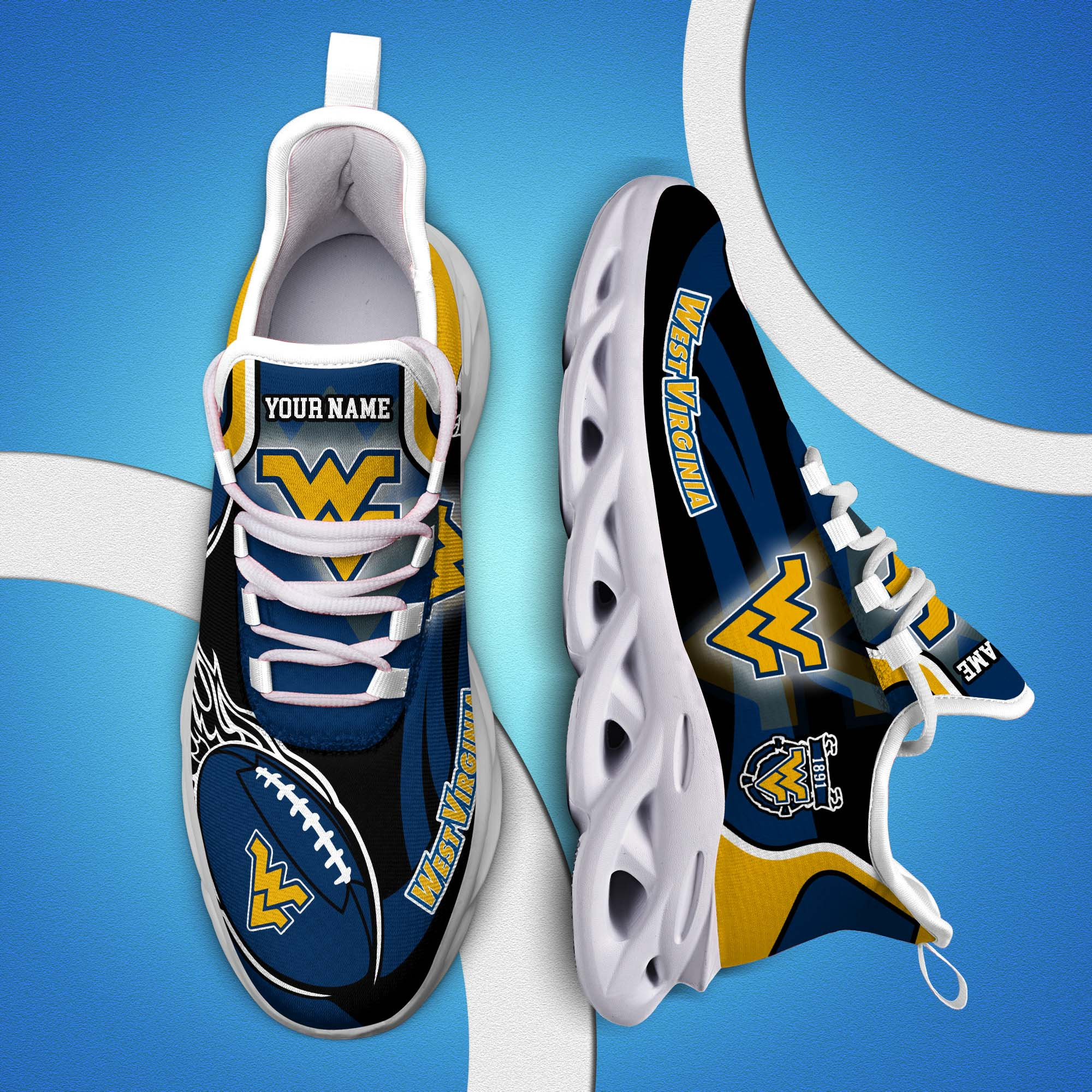 West Virginia Mountaineers White C Sneakers 2025 Version Personalized Your Name 090
